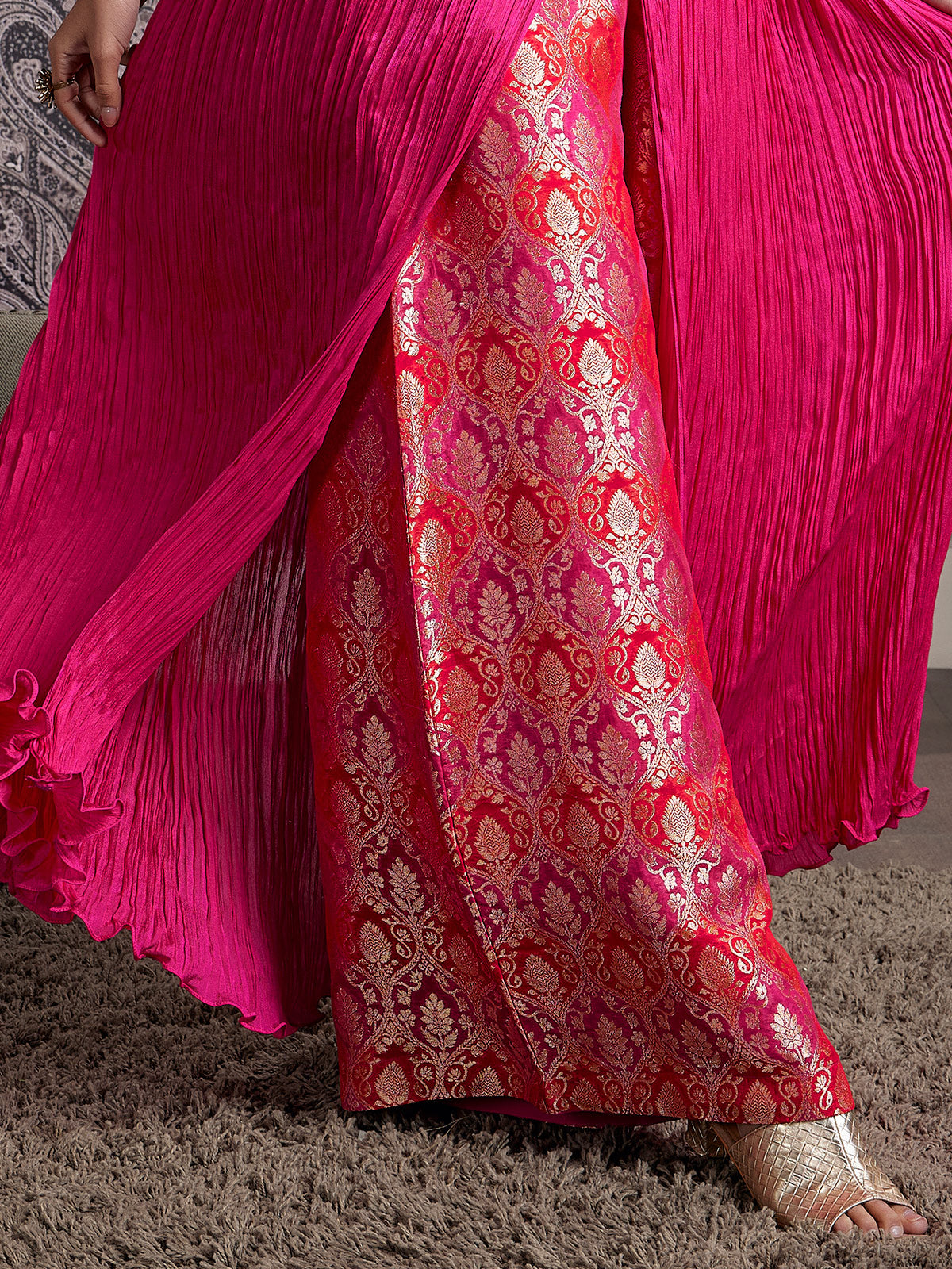 Rani pink silk embellished palazzo suit