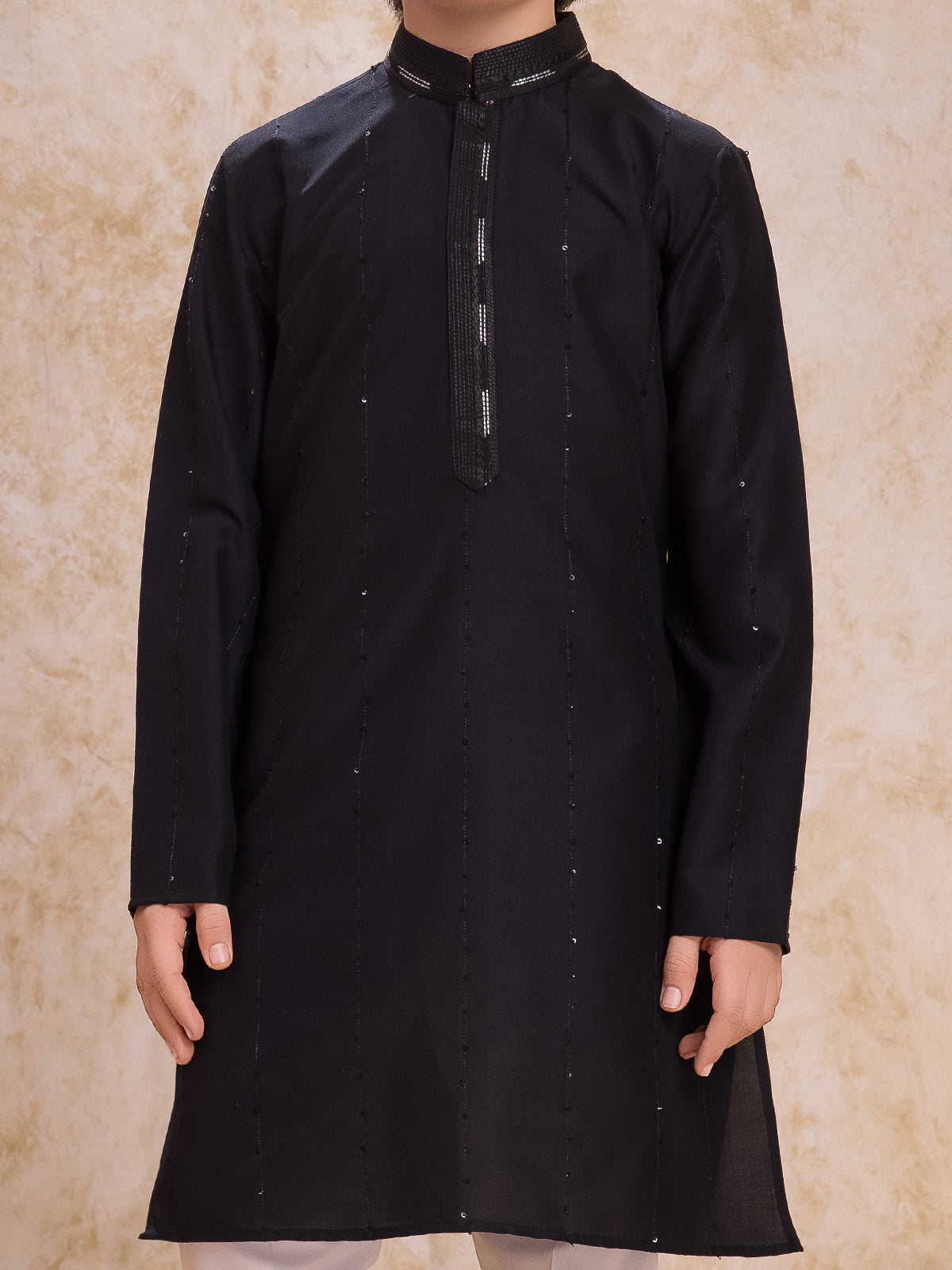 Black cotton silk embroidered kurta suit