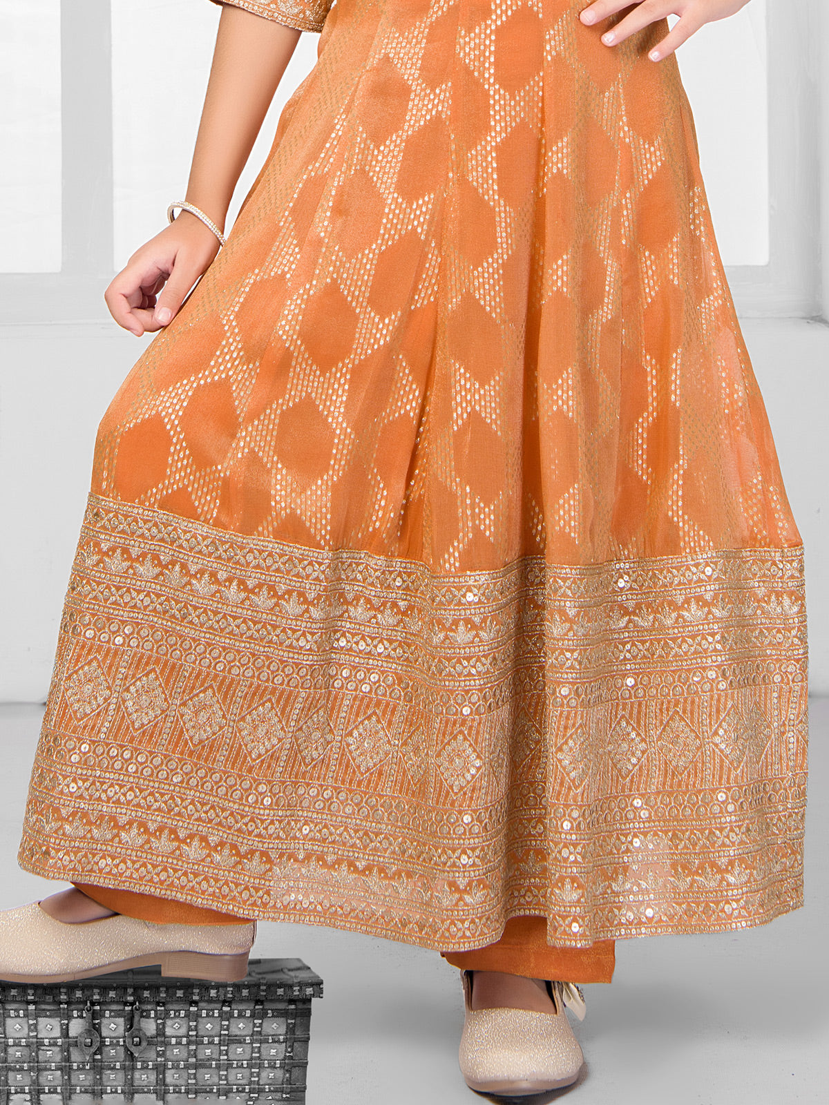 Rust orange pakistani style anarkali salwar suit