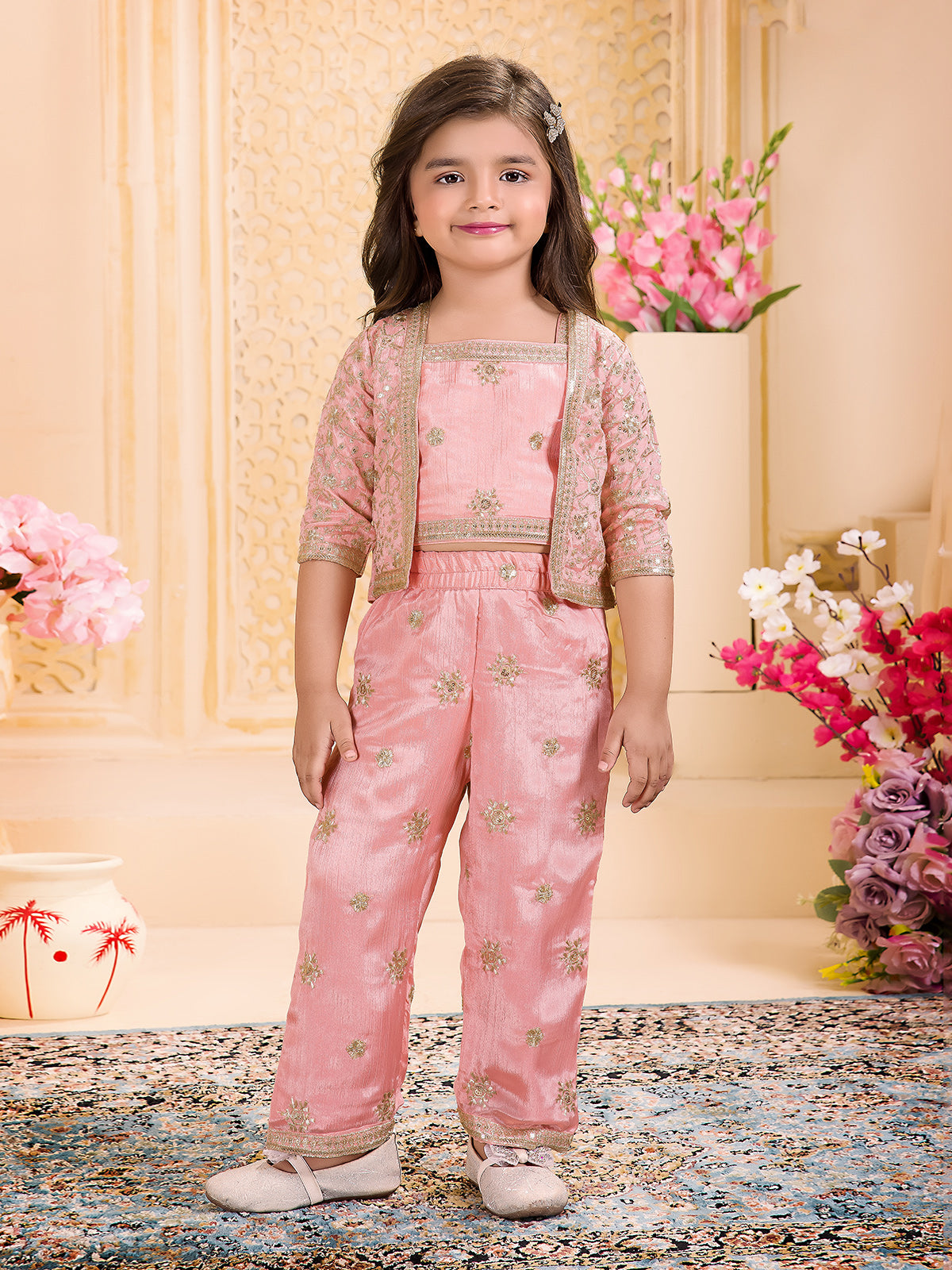 Light pink silk jacket style designer salwar suit