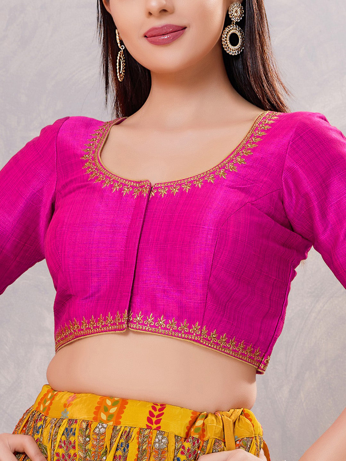 Magenta silk resham and stone work blouse