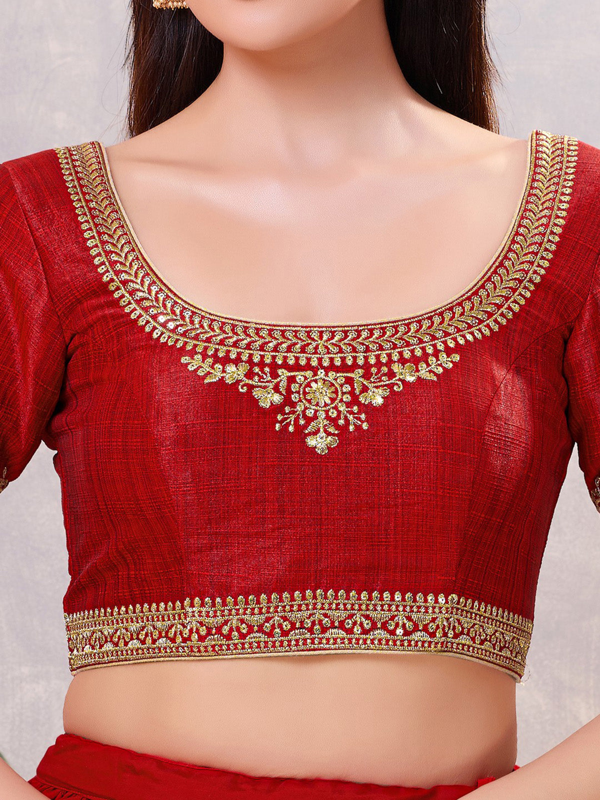 Dark red silk embroidered and sequin work blouse