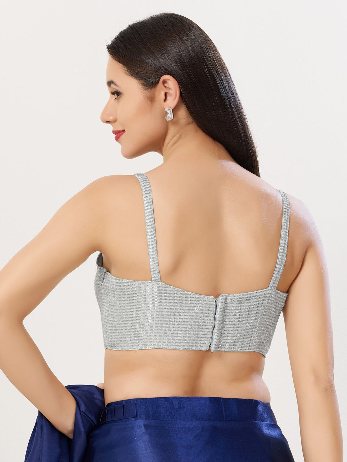 Silver polyester sleeveless sweetheart blouse