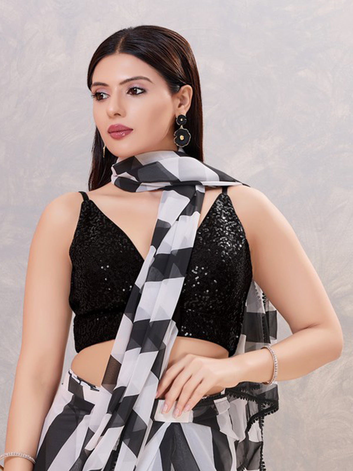 Black sequin blouse with V neck sleeveless