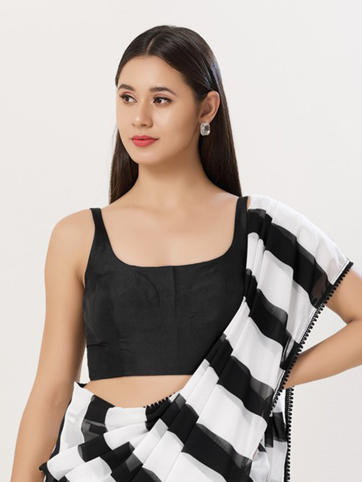 Black cotton silk sleeveless square neck blouse