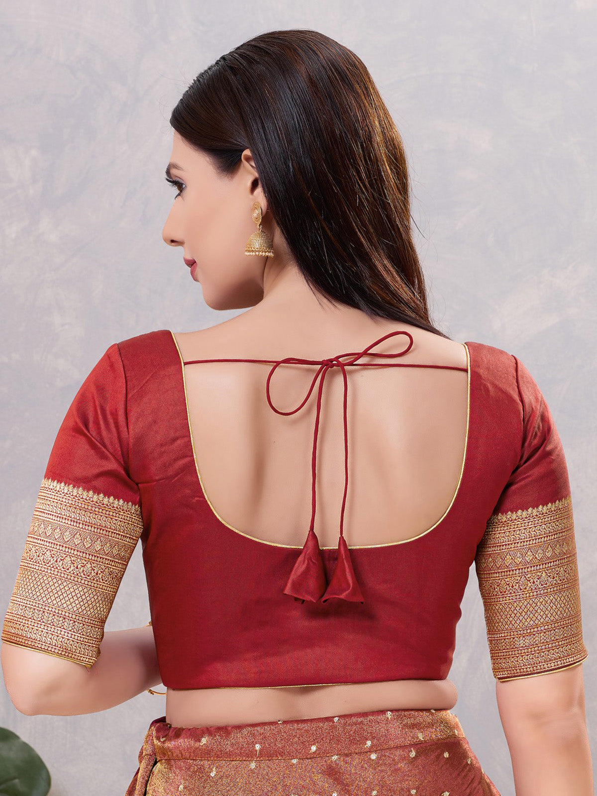 Dark maroon silk zari embellished blouse
