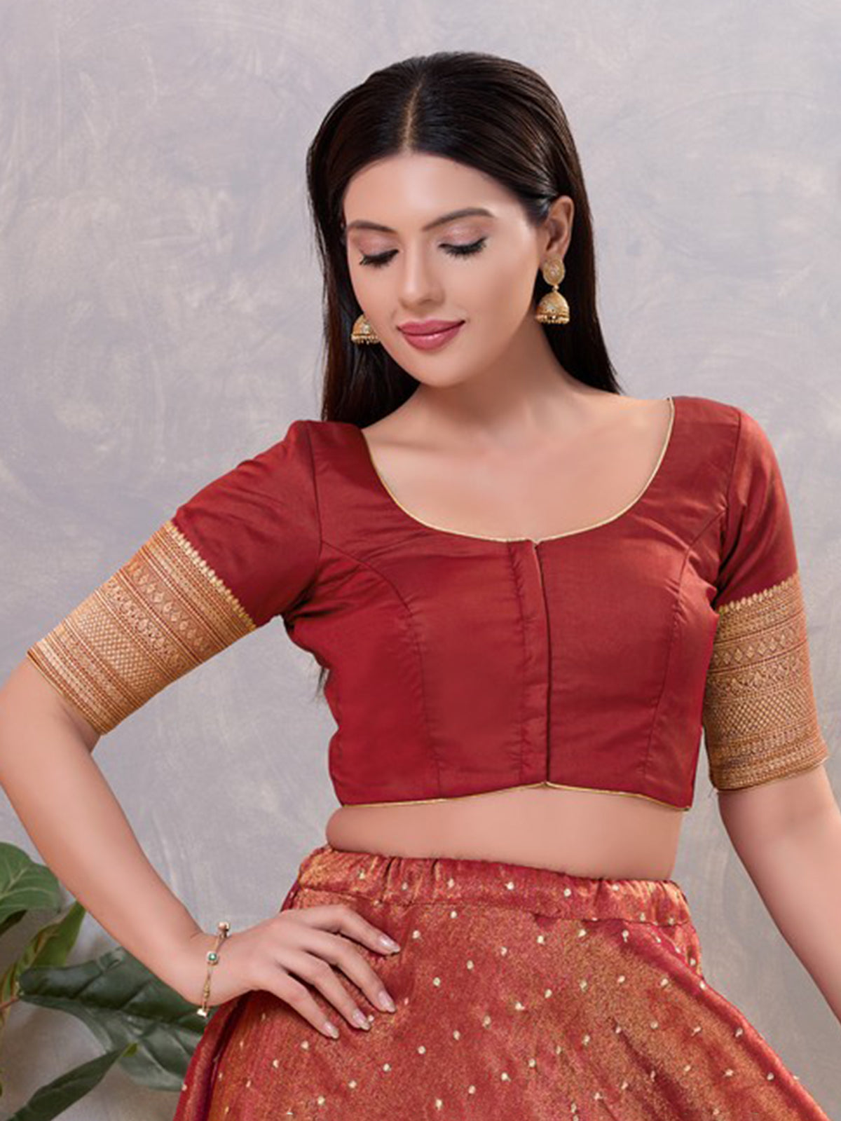 Dark maroon silk zari embellished blouse