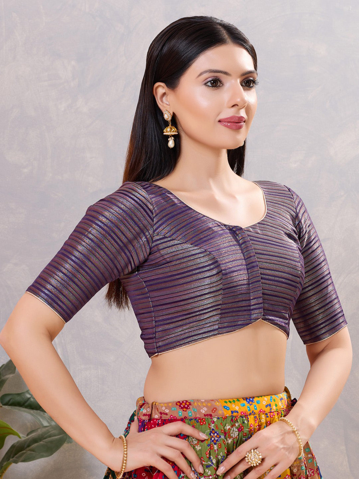 Dark purple silk zari embellished blouse