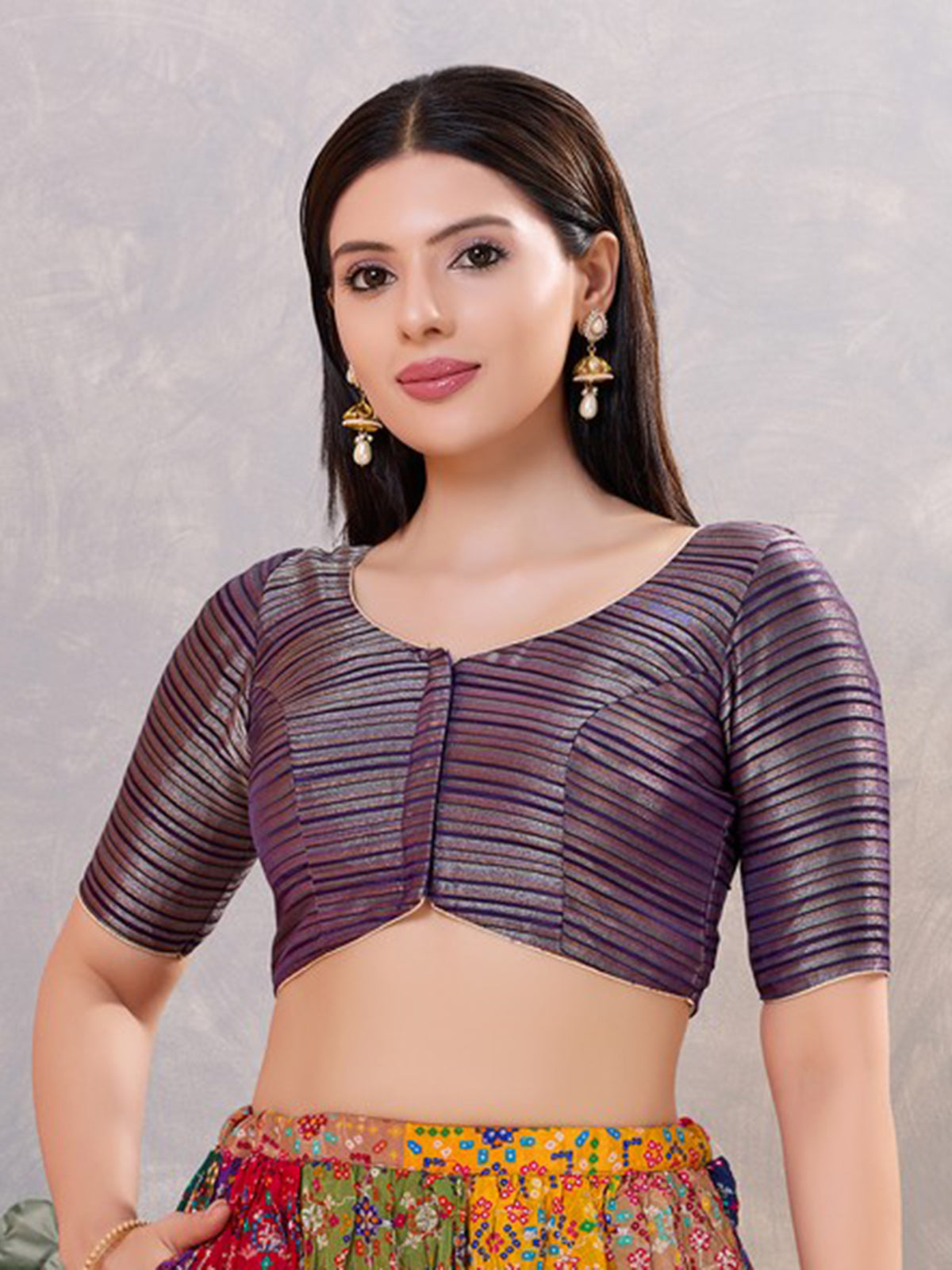 Dark purple silk zari embellished blouse