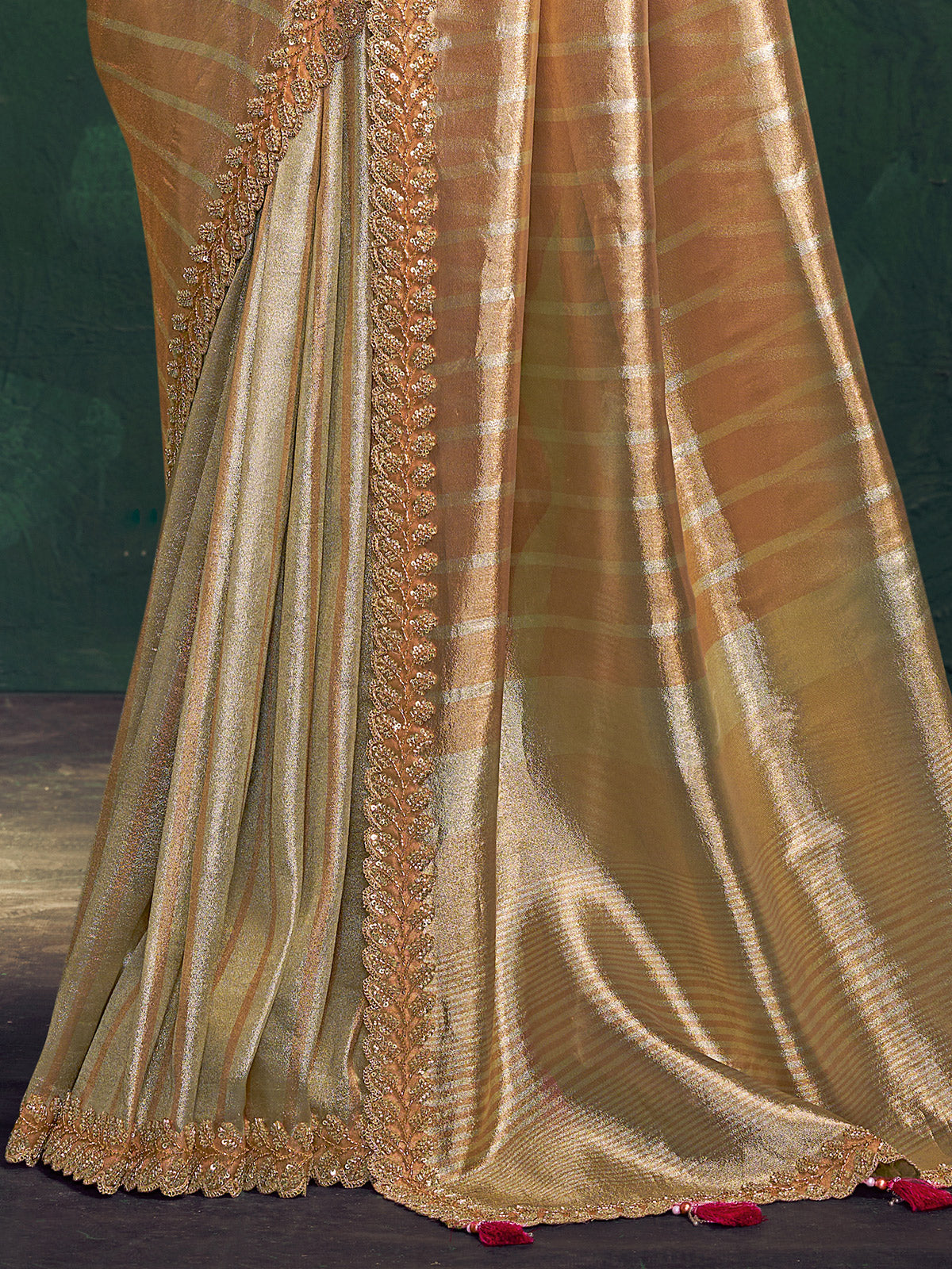 Pastel peach kanjivaram zari tissue silk saree