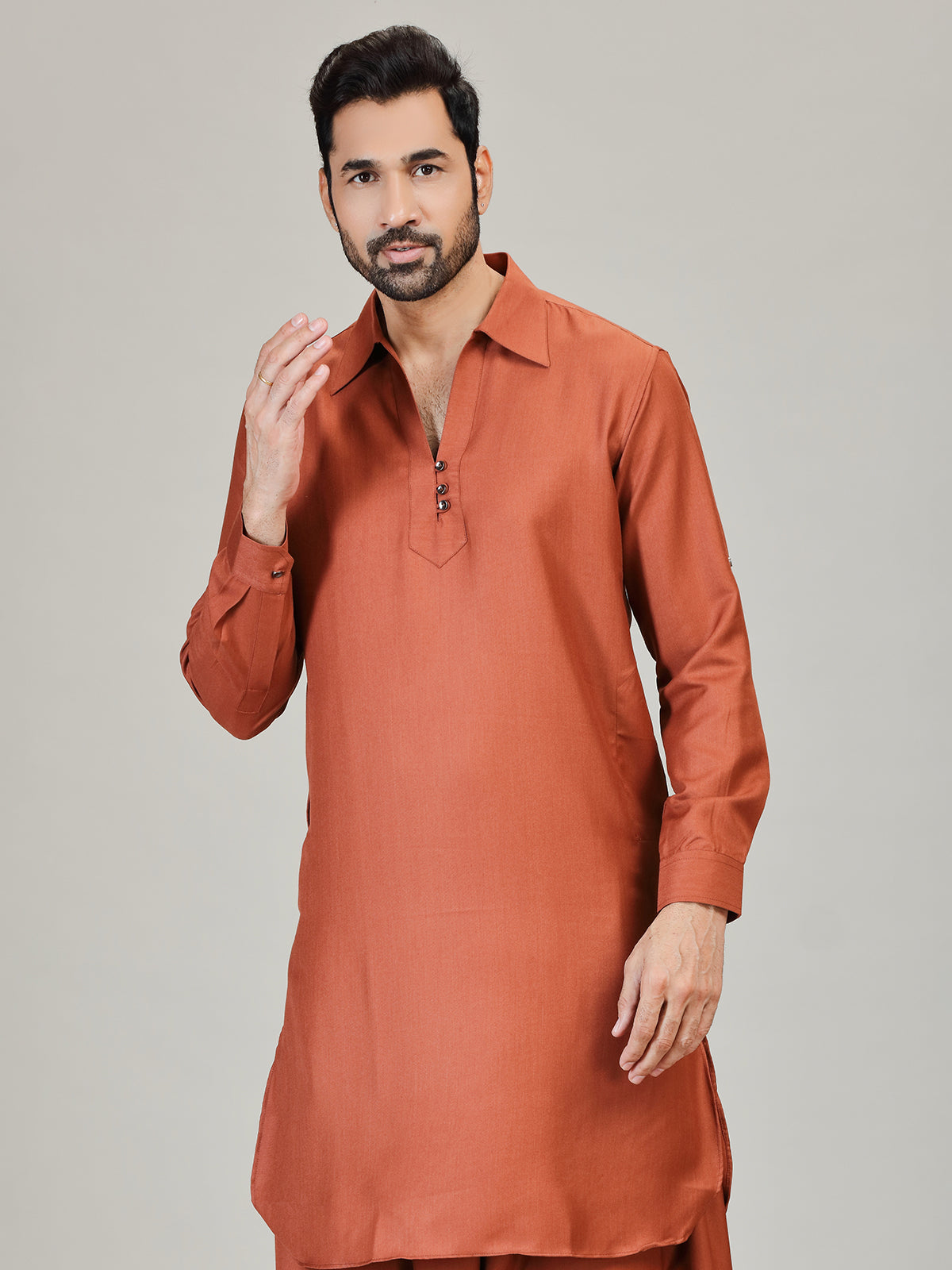 Rust orange eid special cotton silk pathani kurta suit
