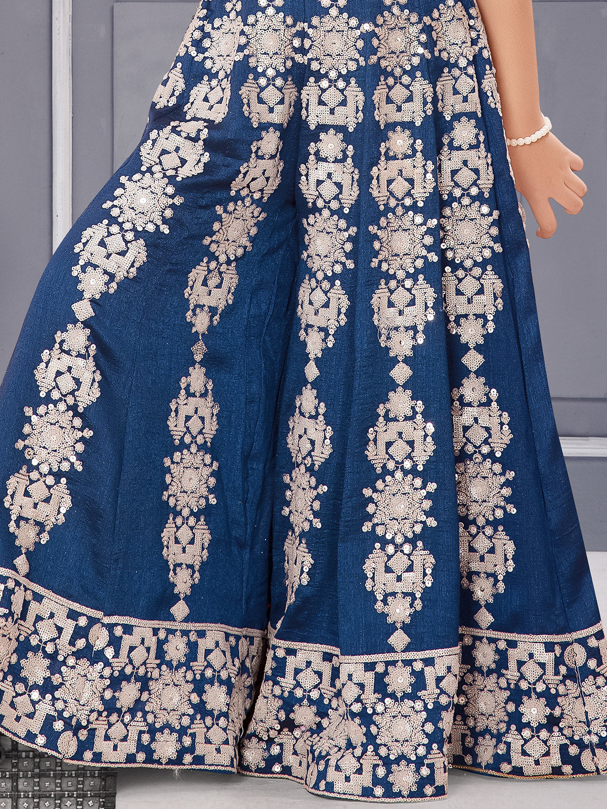 Rama blue silk palazzo suit with sequns work