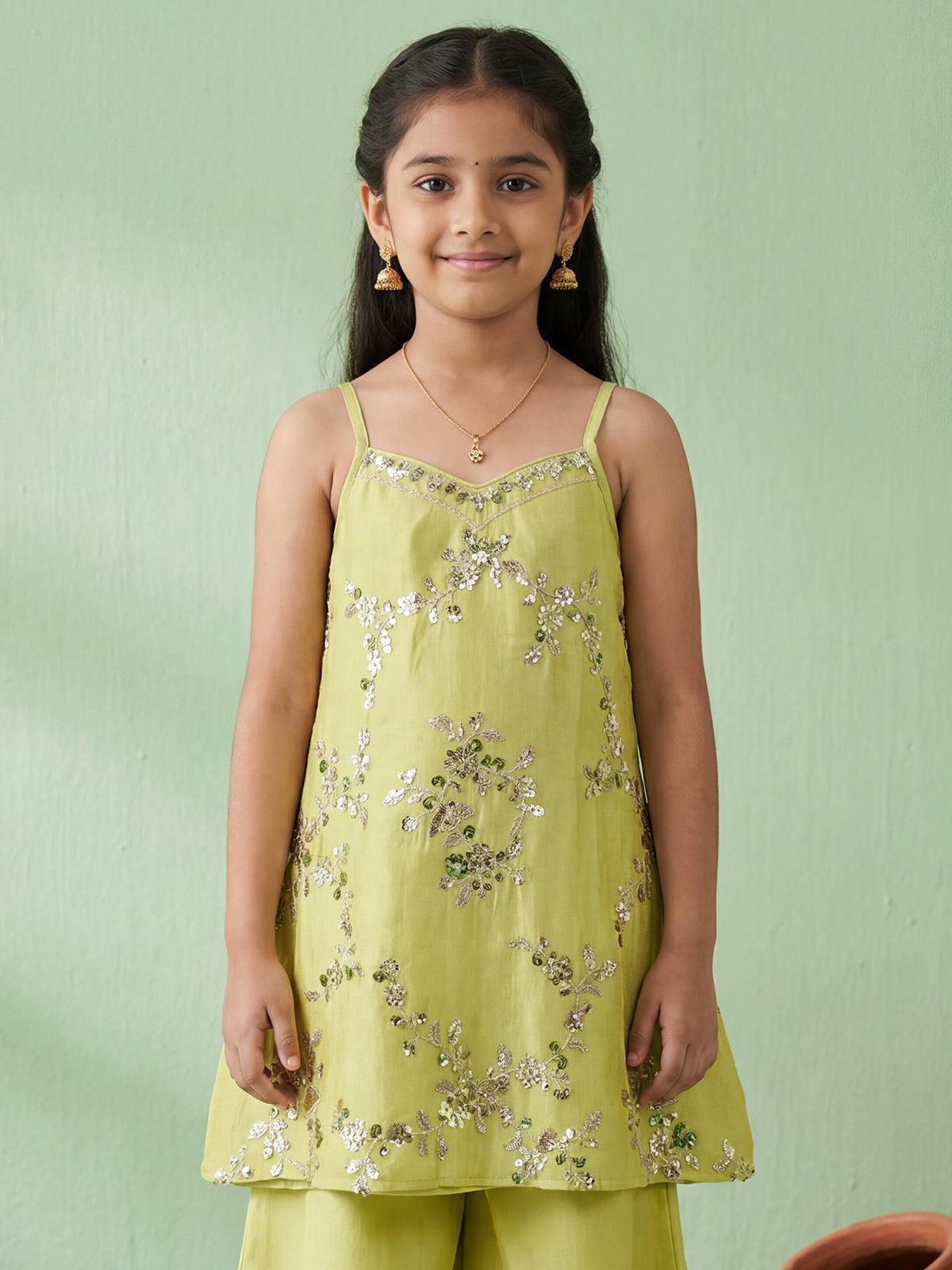 Light green tissue silk palazzo suit for girls