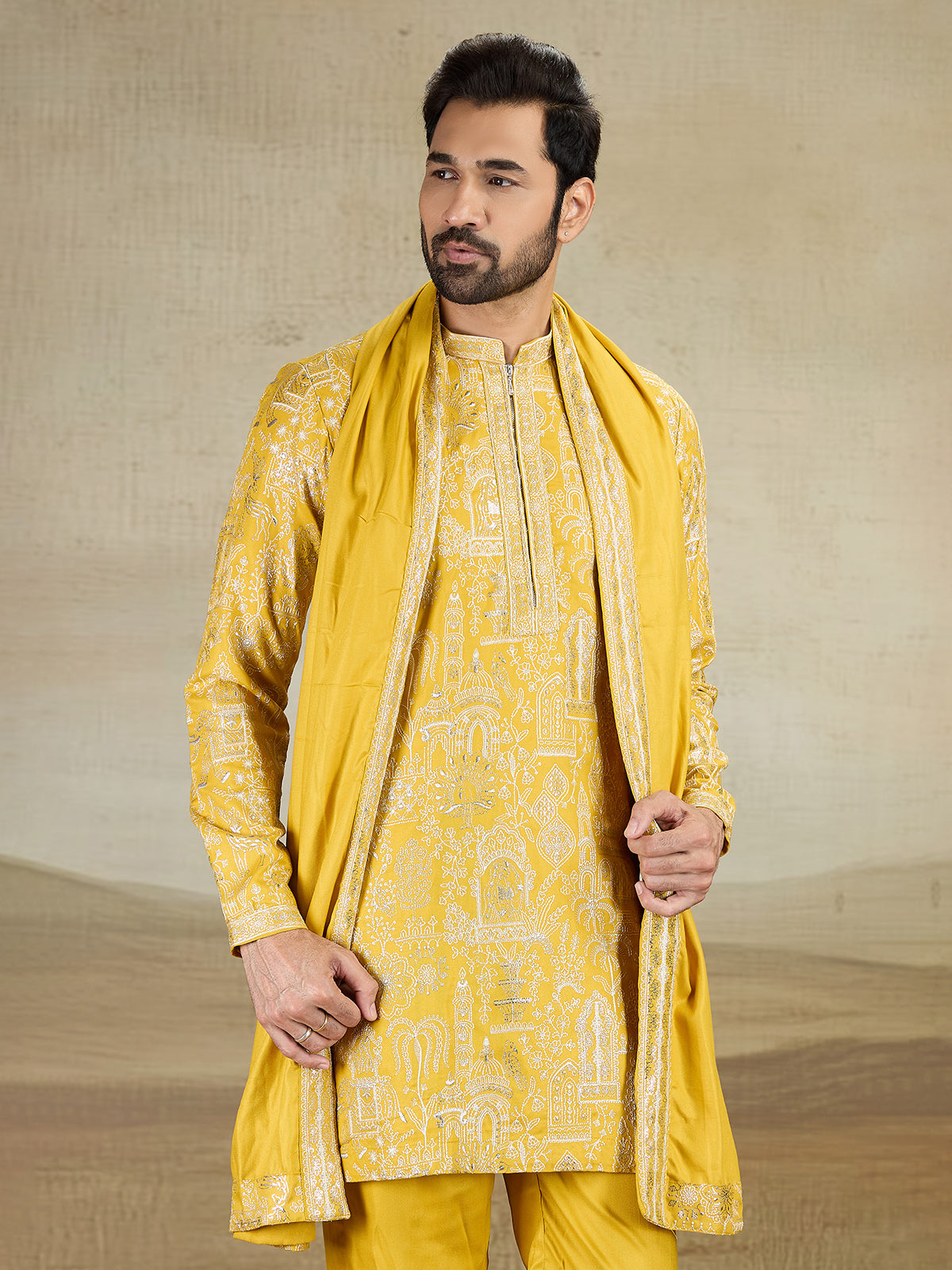 Yellow rayon silk kurta pajama wth dupatta
