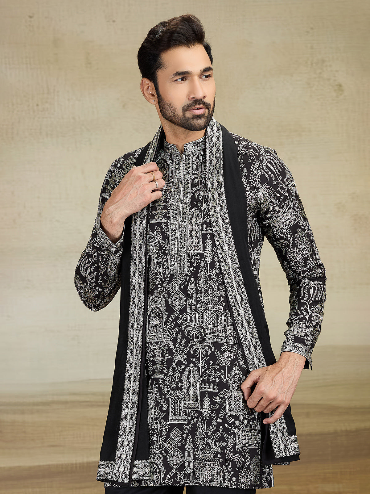 Black rayon silk kurta pajama with dupatta