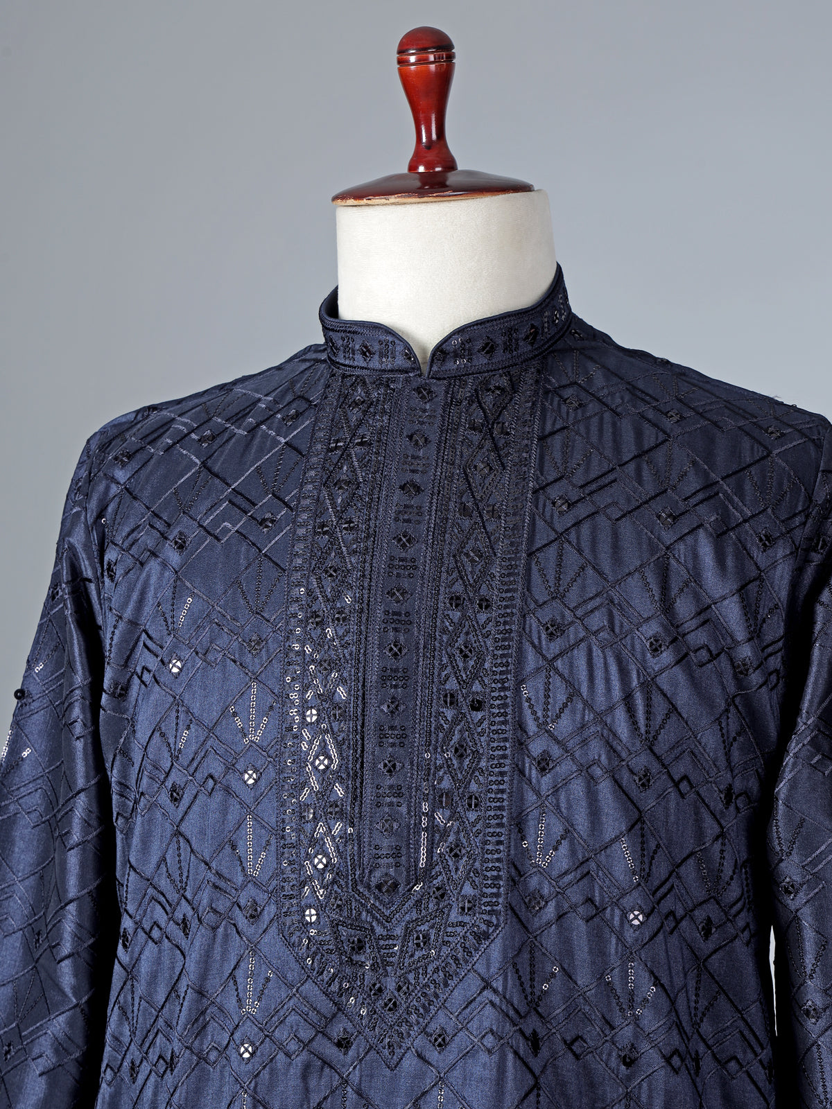Navy blue emrodered kurta pajama for reception