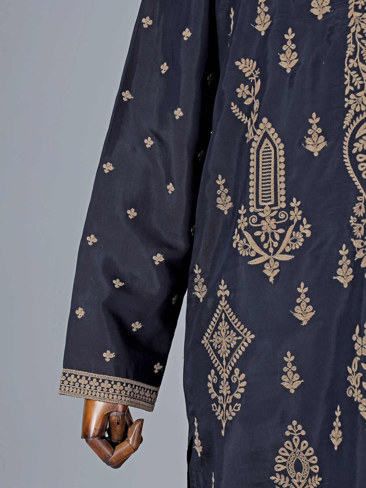 Navy blue silk kurta suit with thread detaling