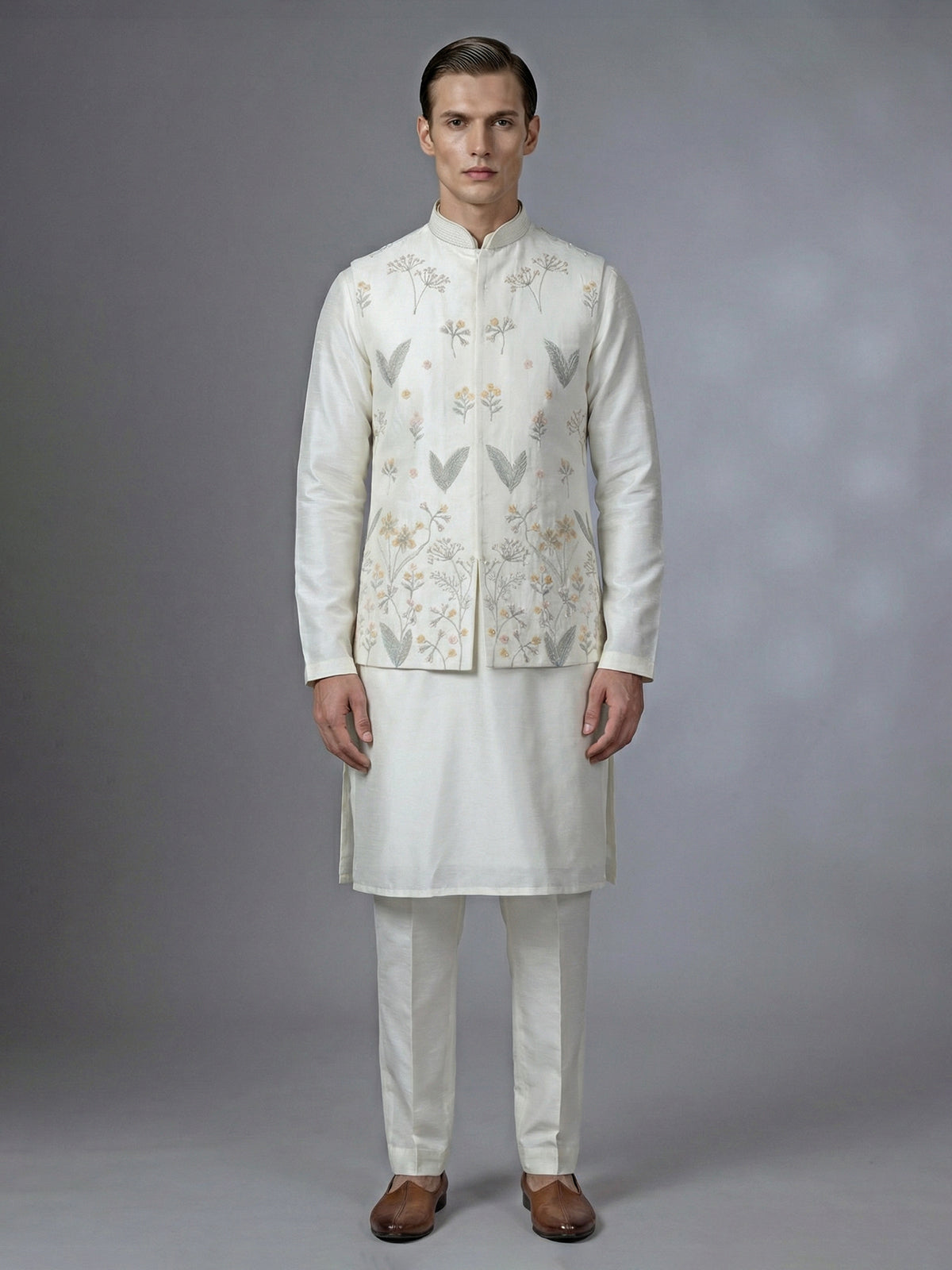 White silk waistcoat set for reception