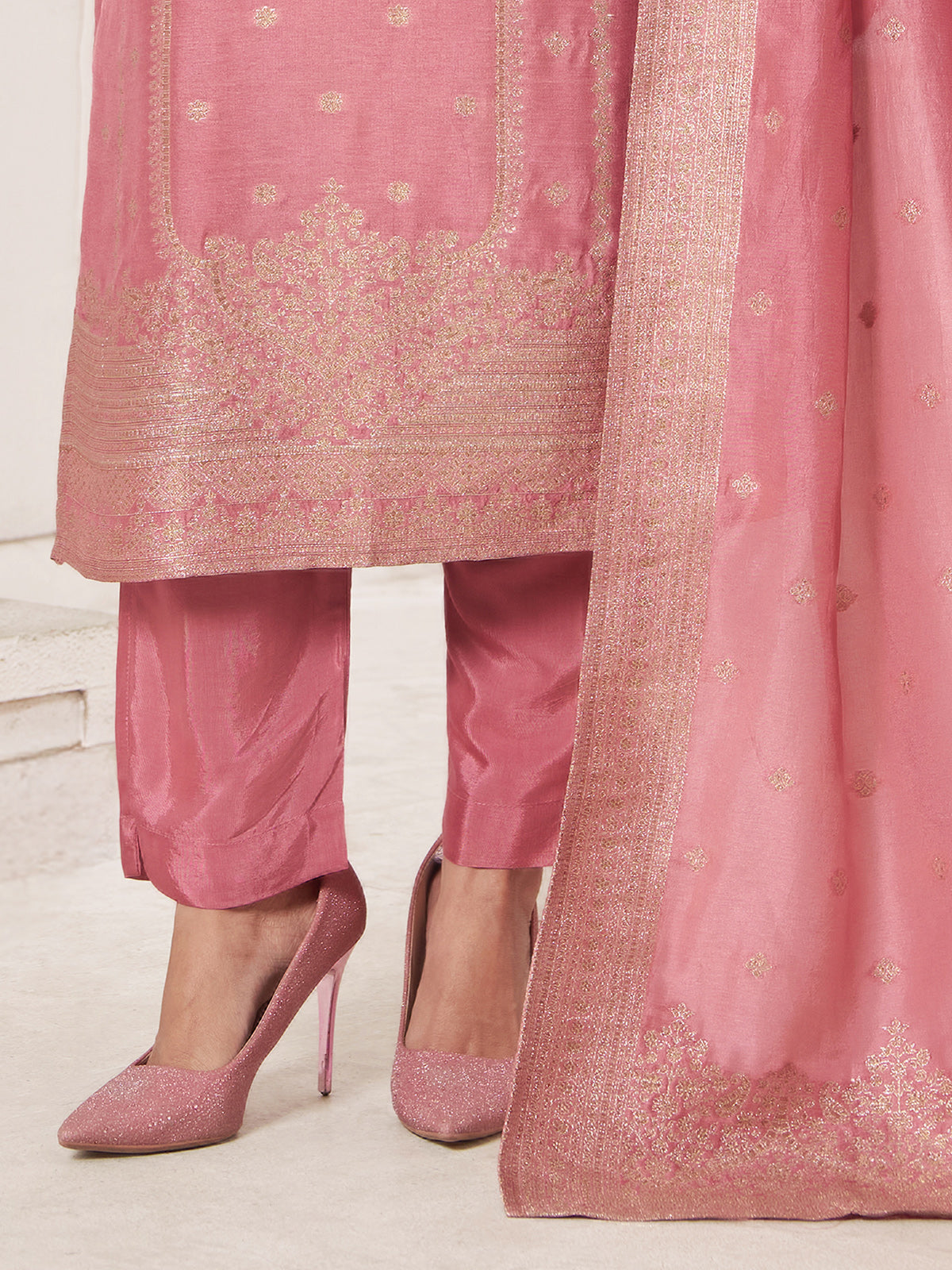 Light pink silk festive wear salwar suit