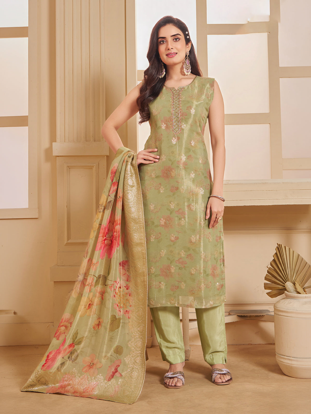 Light green chffon printed salwar suit