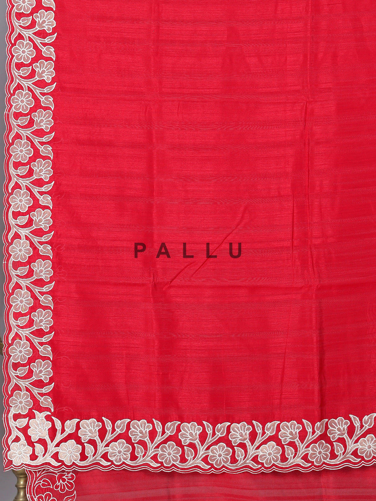Red semi tissue silk saree with cutworked border