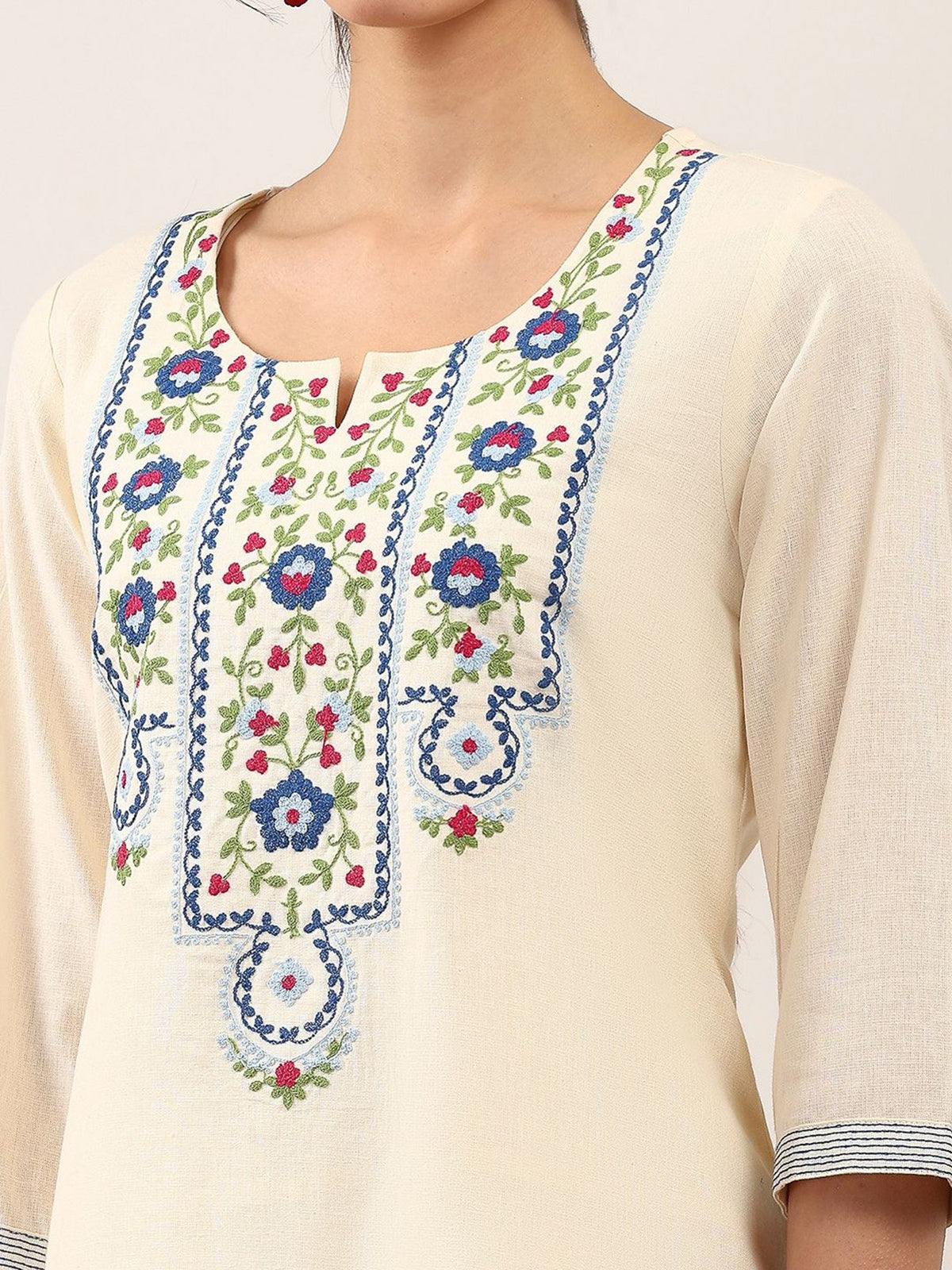 White viscose rayon embroidered casual kurti