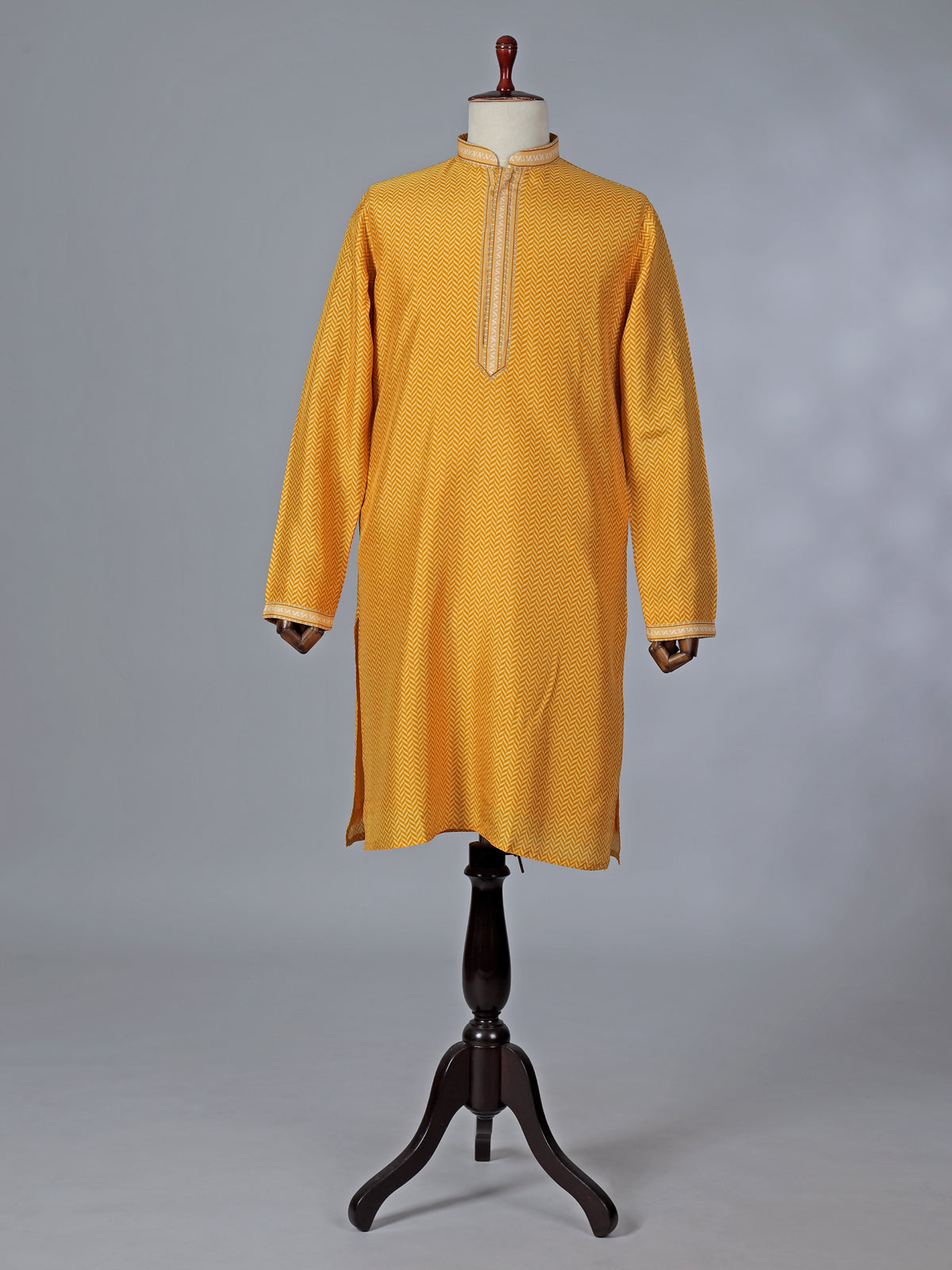 Printed yellow cotton silk kurta suit for festive occasions
