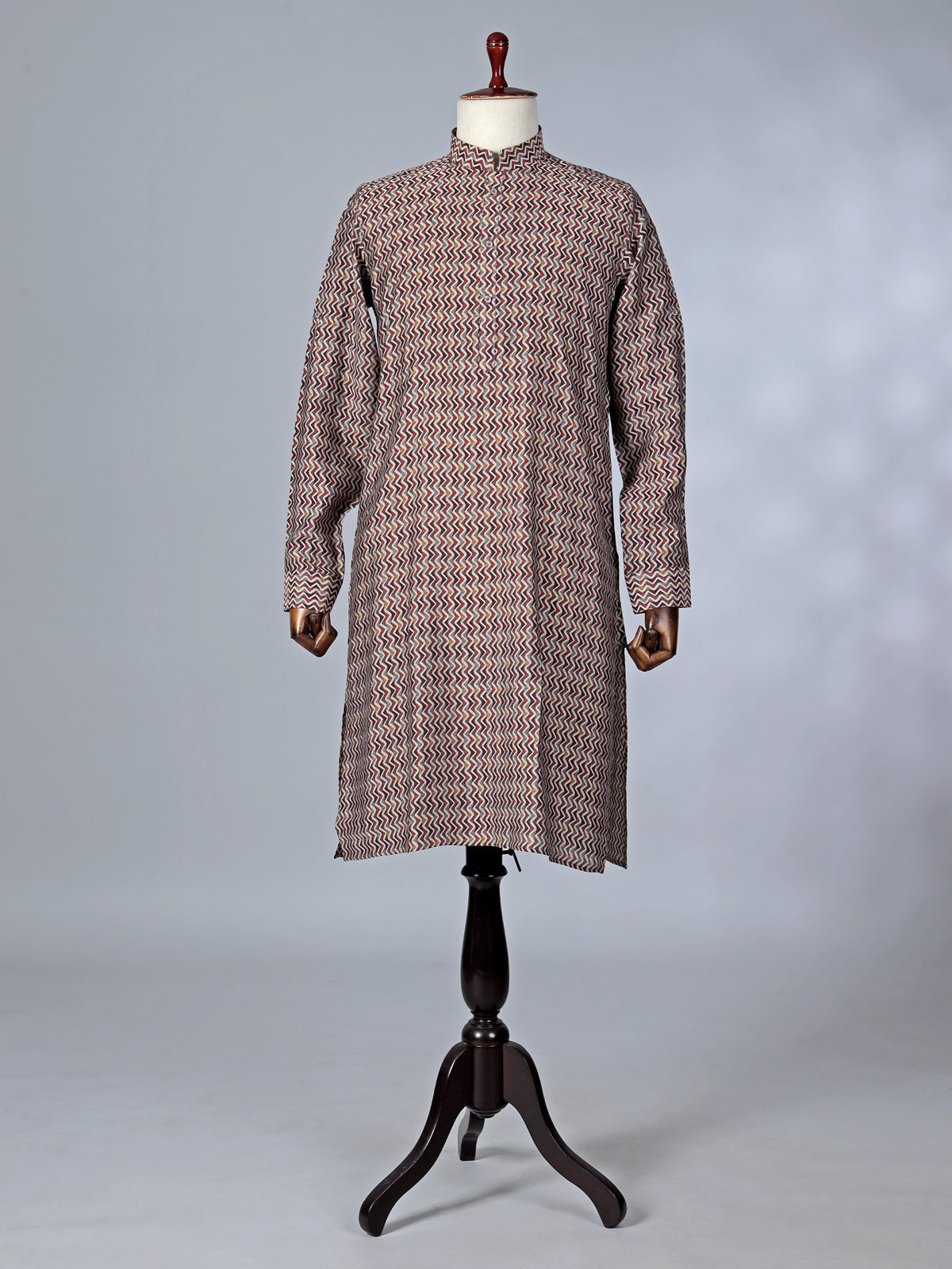 Brown printed cotton silk kurta suit with festive appeal