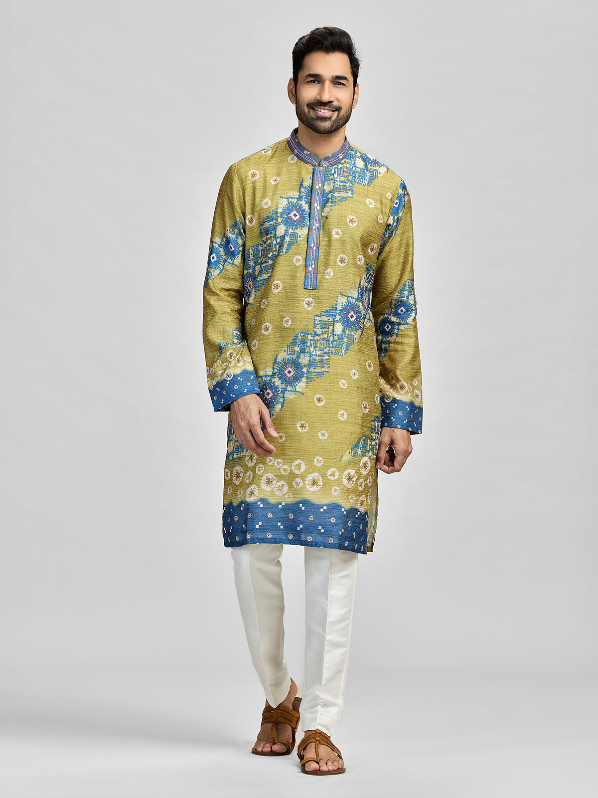Olive blue stonework festive royal ensemble