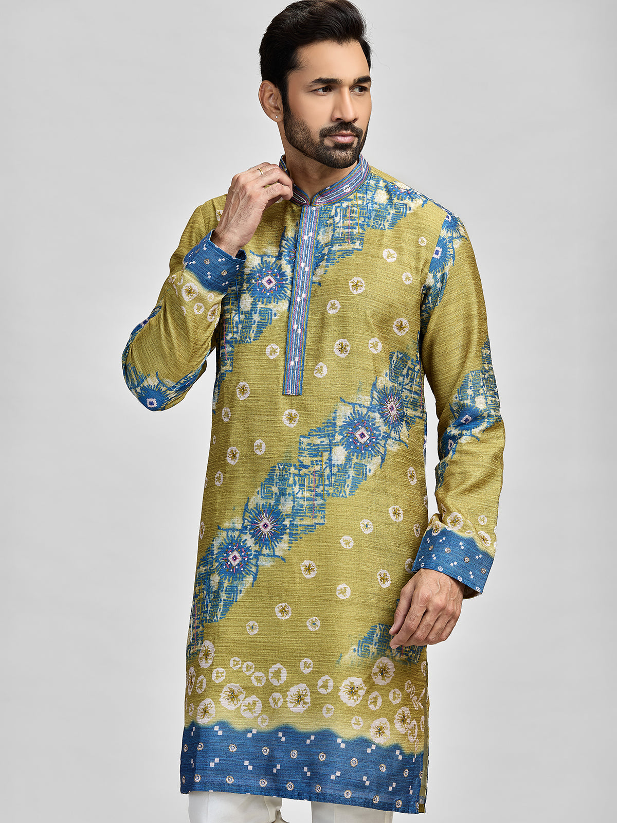 Olive blue stonework festive royal ensemble