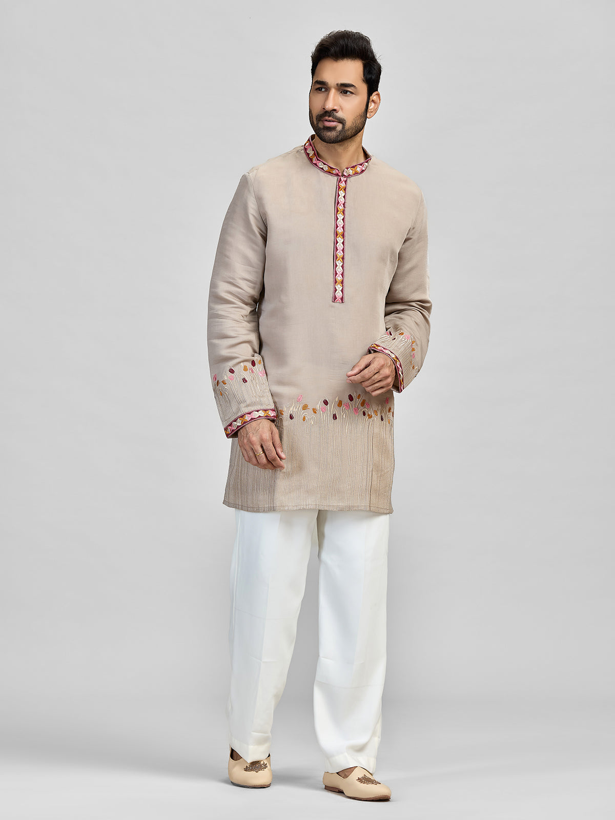 Grey silk heritage embroidered masterpiece