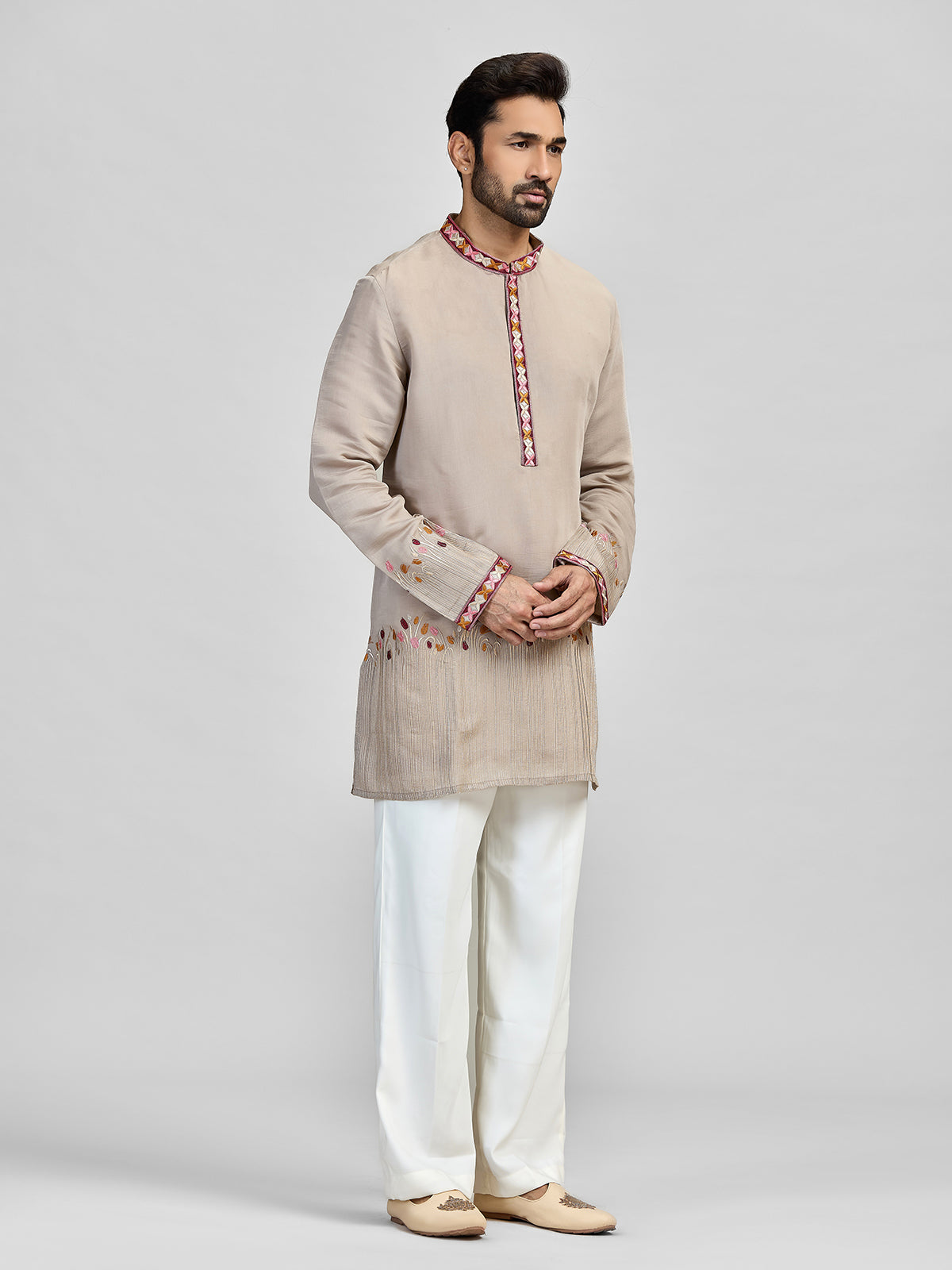 Grey silk heritage embroidered masterpiece