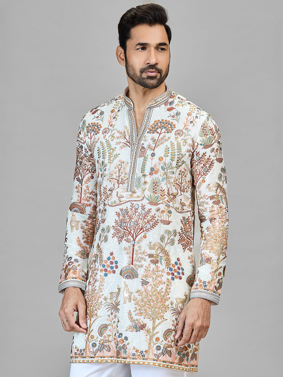 Cream georgette floral fauna festive showcase
