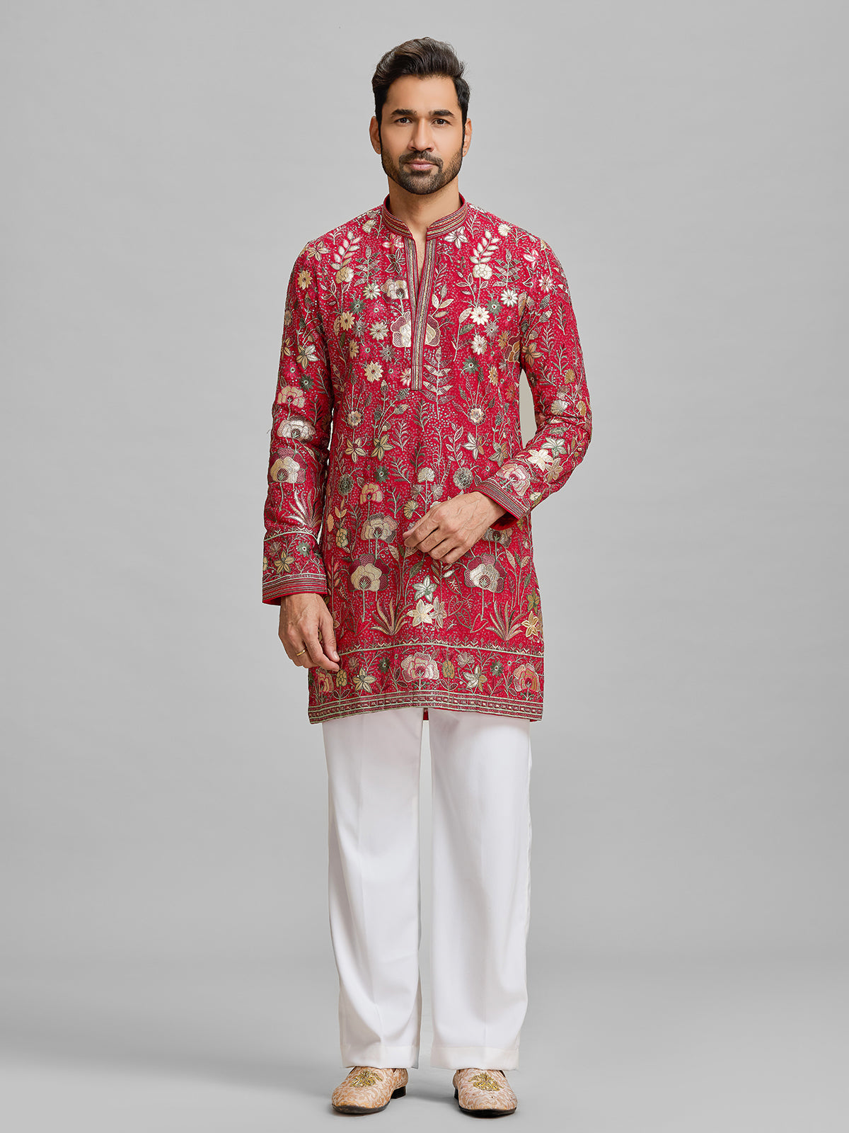 Red georgette royal embroidered kurta suit