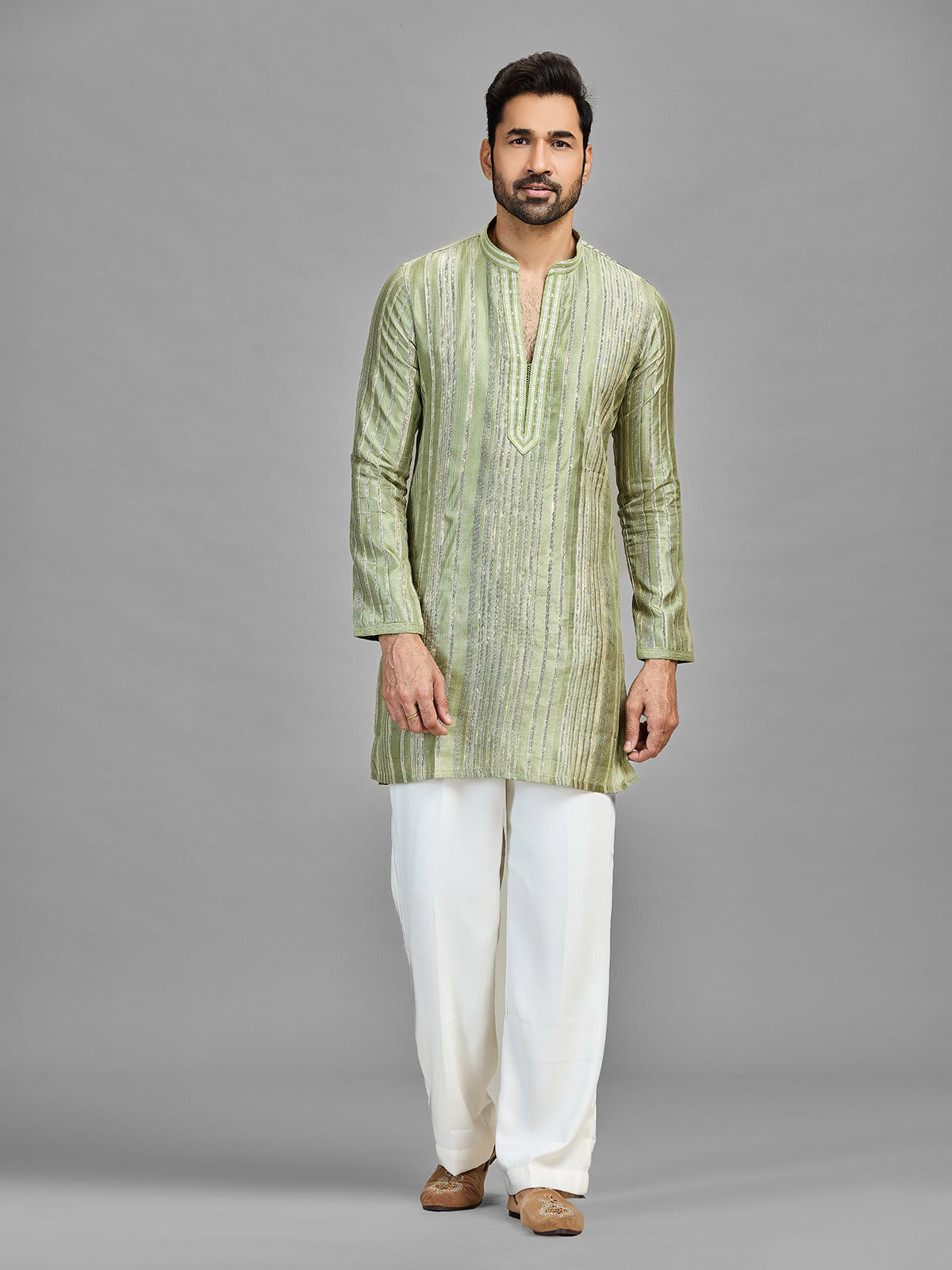 Green banarasi silk mehndi celebration ensemble