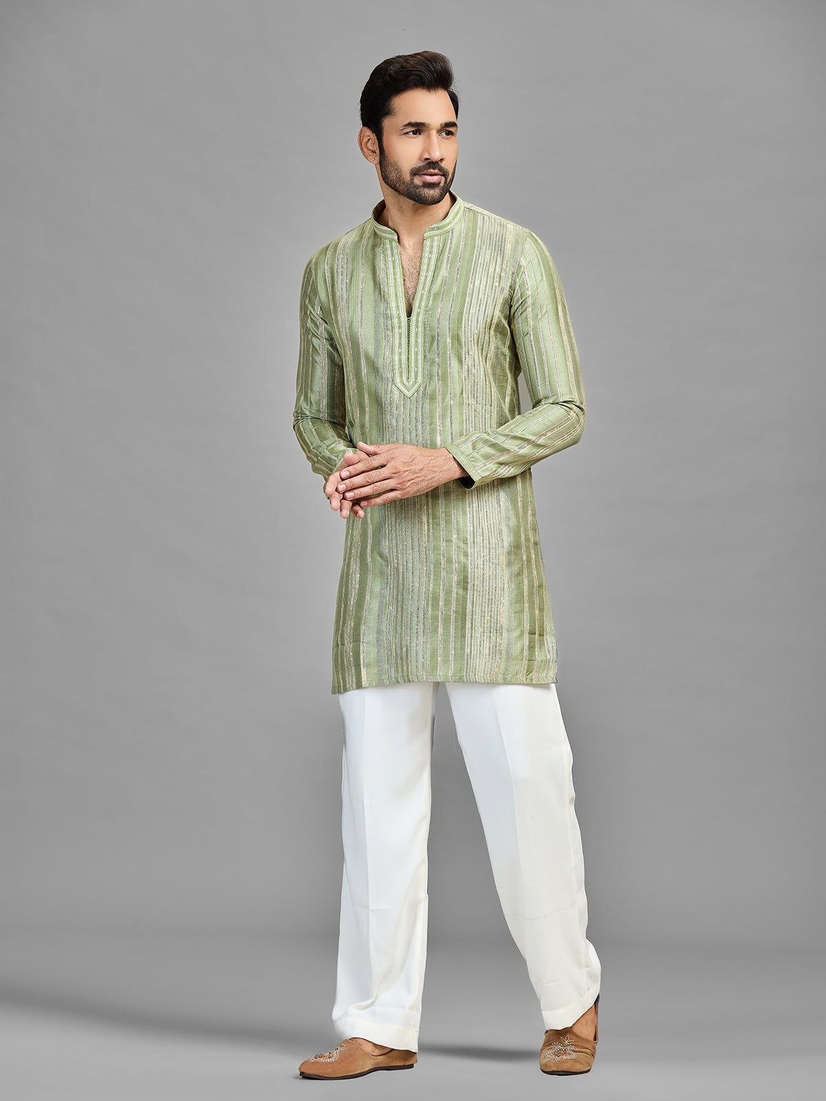 Green banarasi silk mehndi celebration ensemble