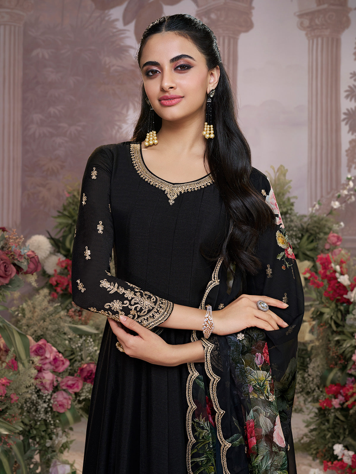 Black chinon luxe evening anarkali charm