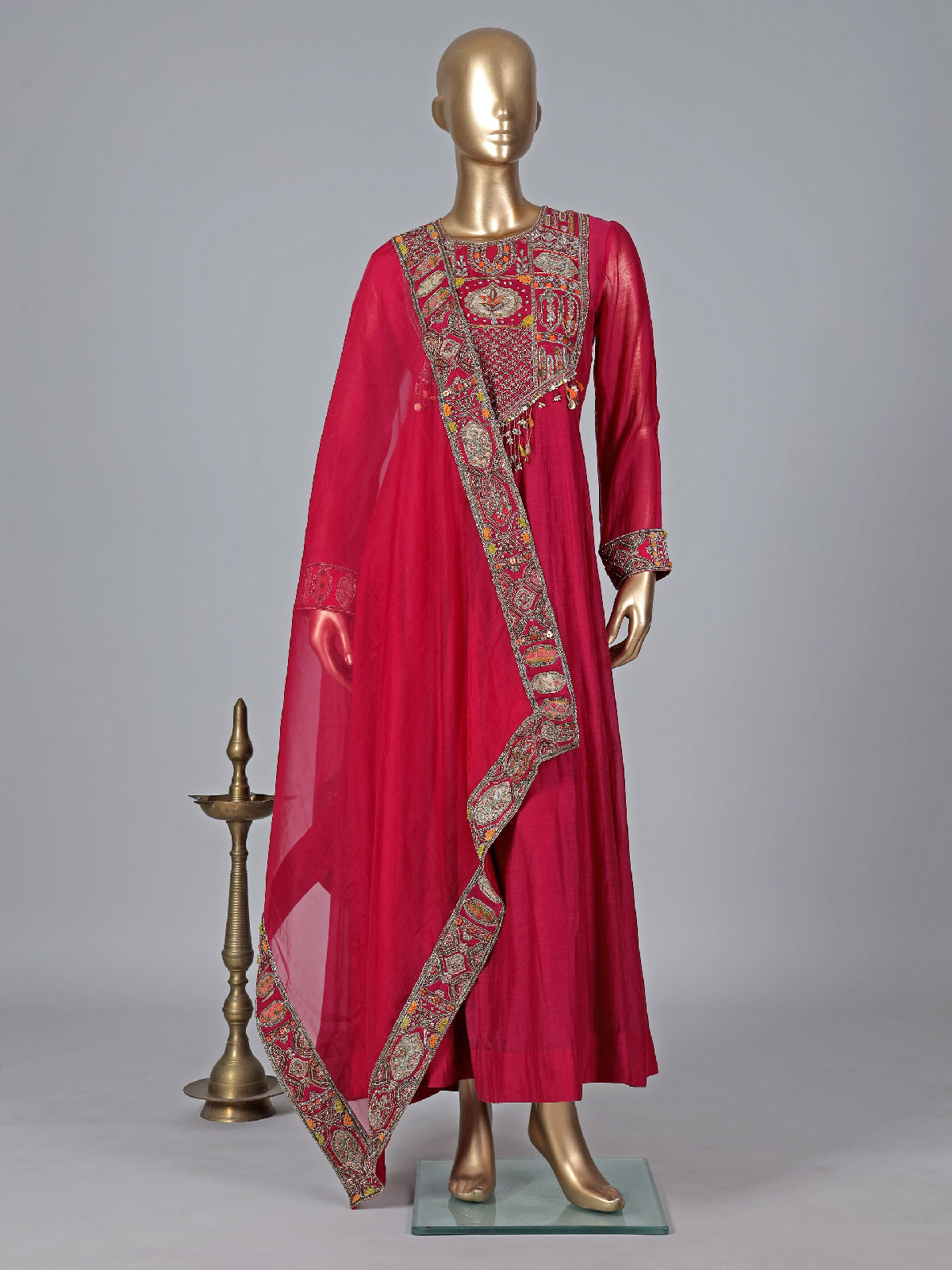 Cotton silk magenta anarkali suit