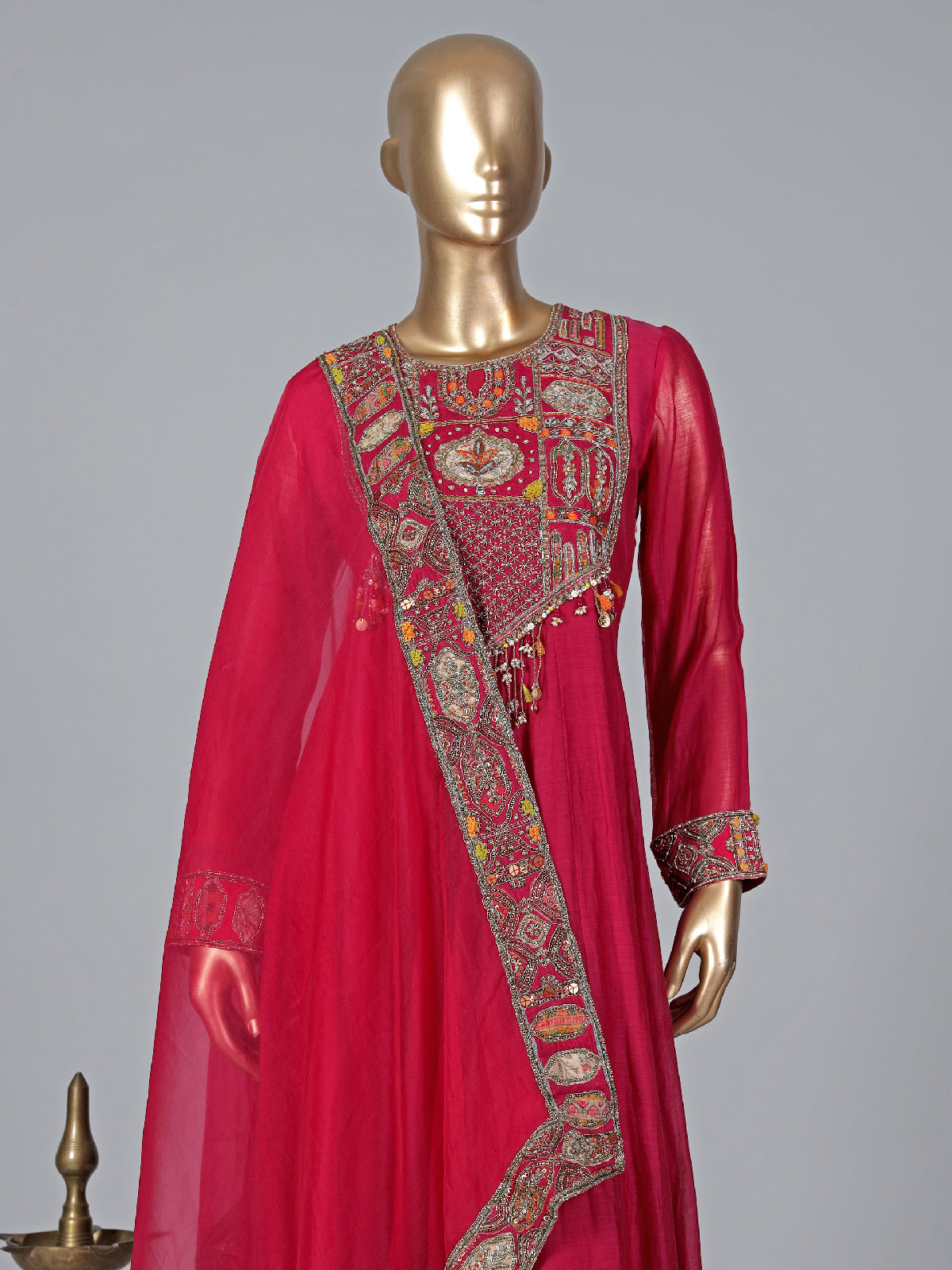 Cotton silk magenta anarkali suit