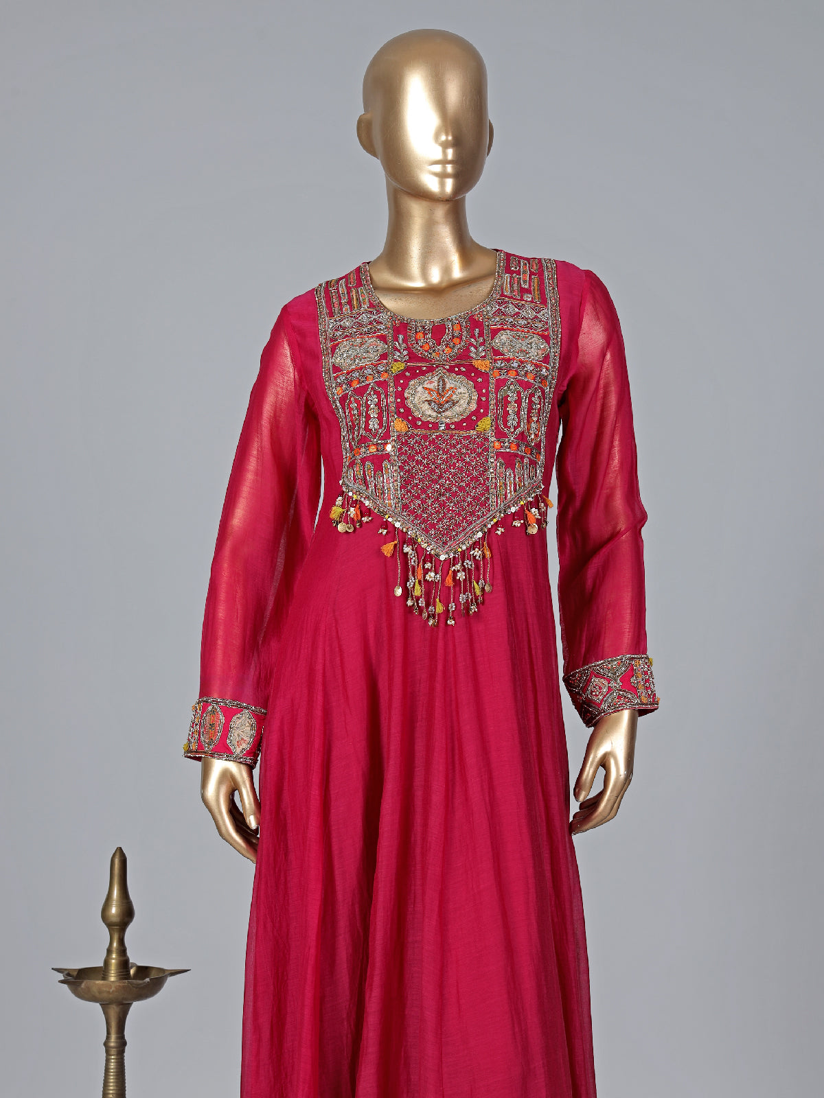 Cotton silk magenta anarkali suit