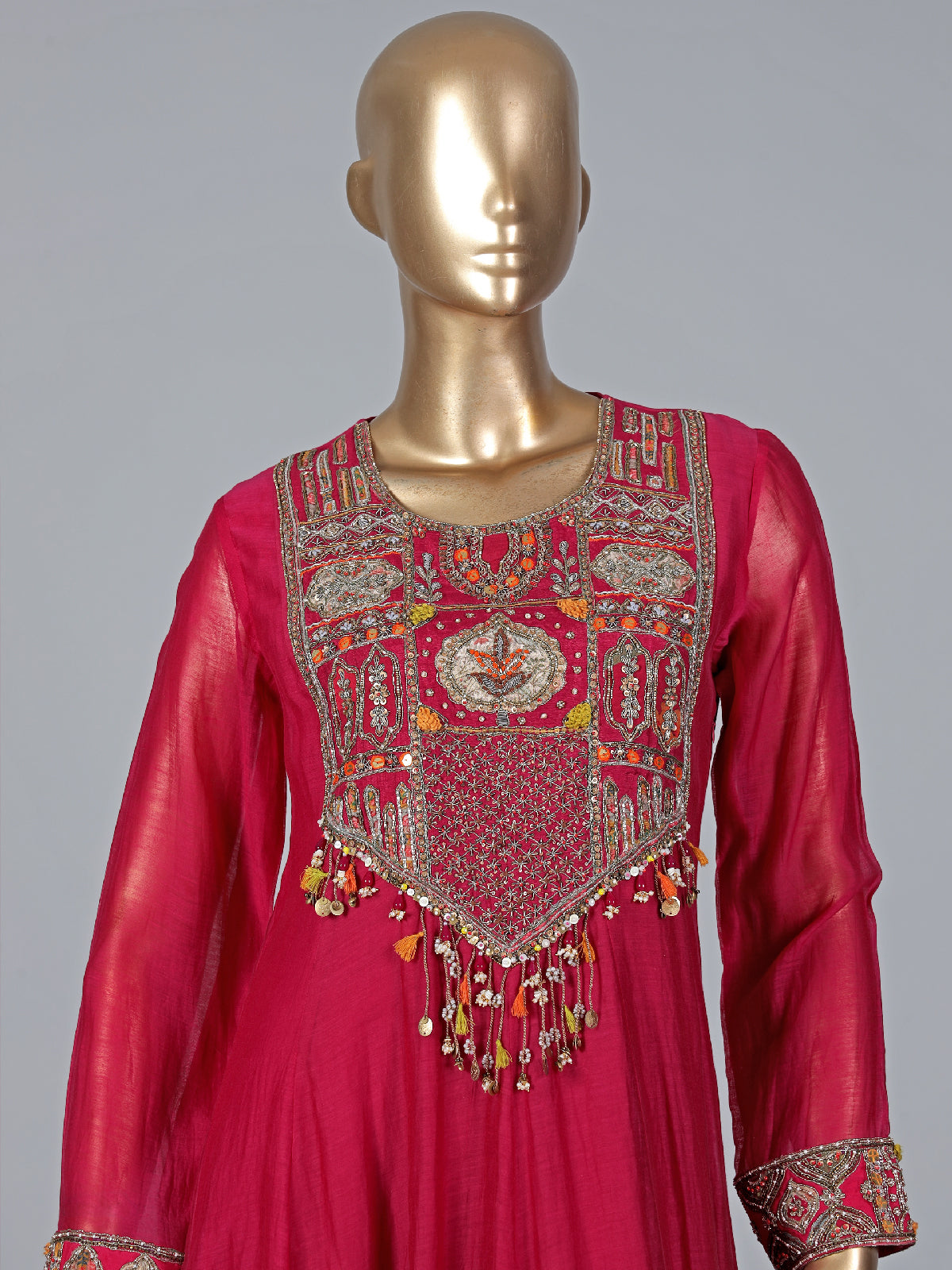 Cotton silk magenta anarkali suit