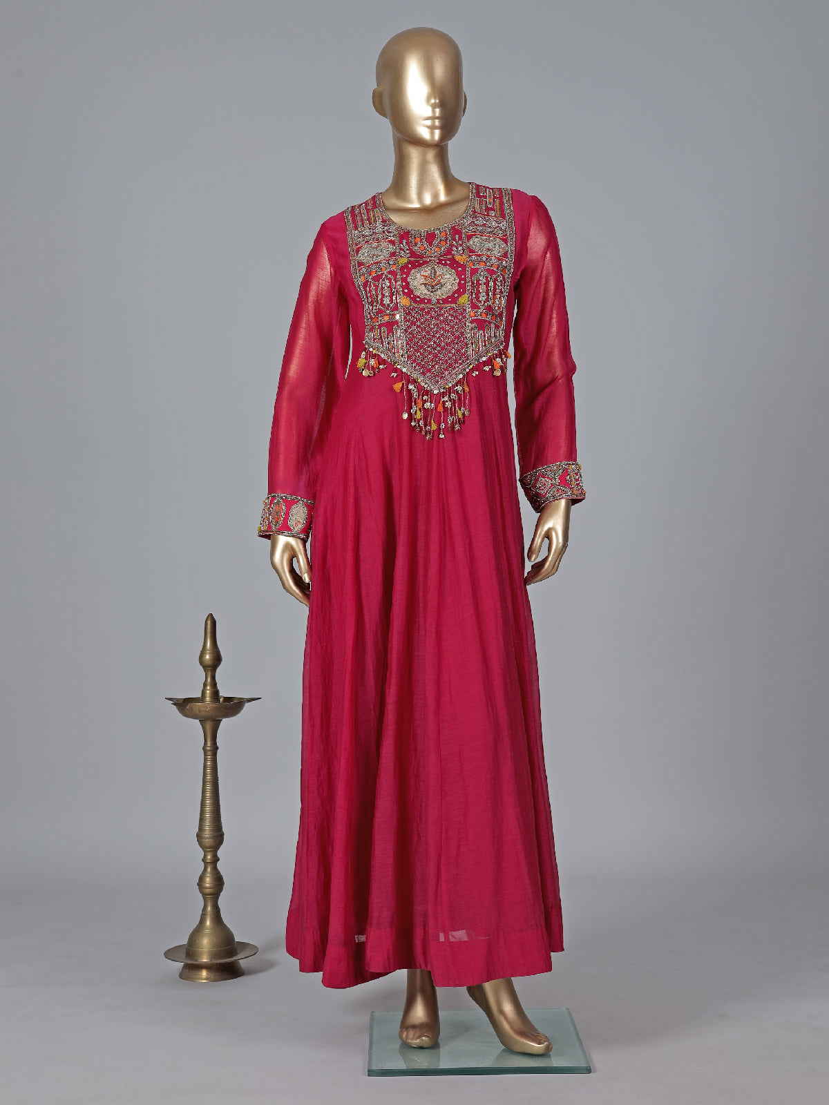 Cotton silk magenta anarkali suit