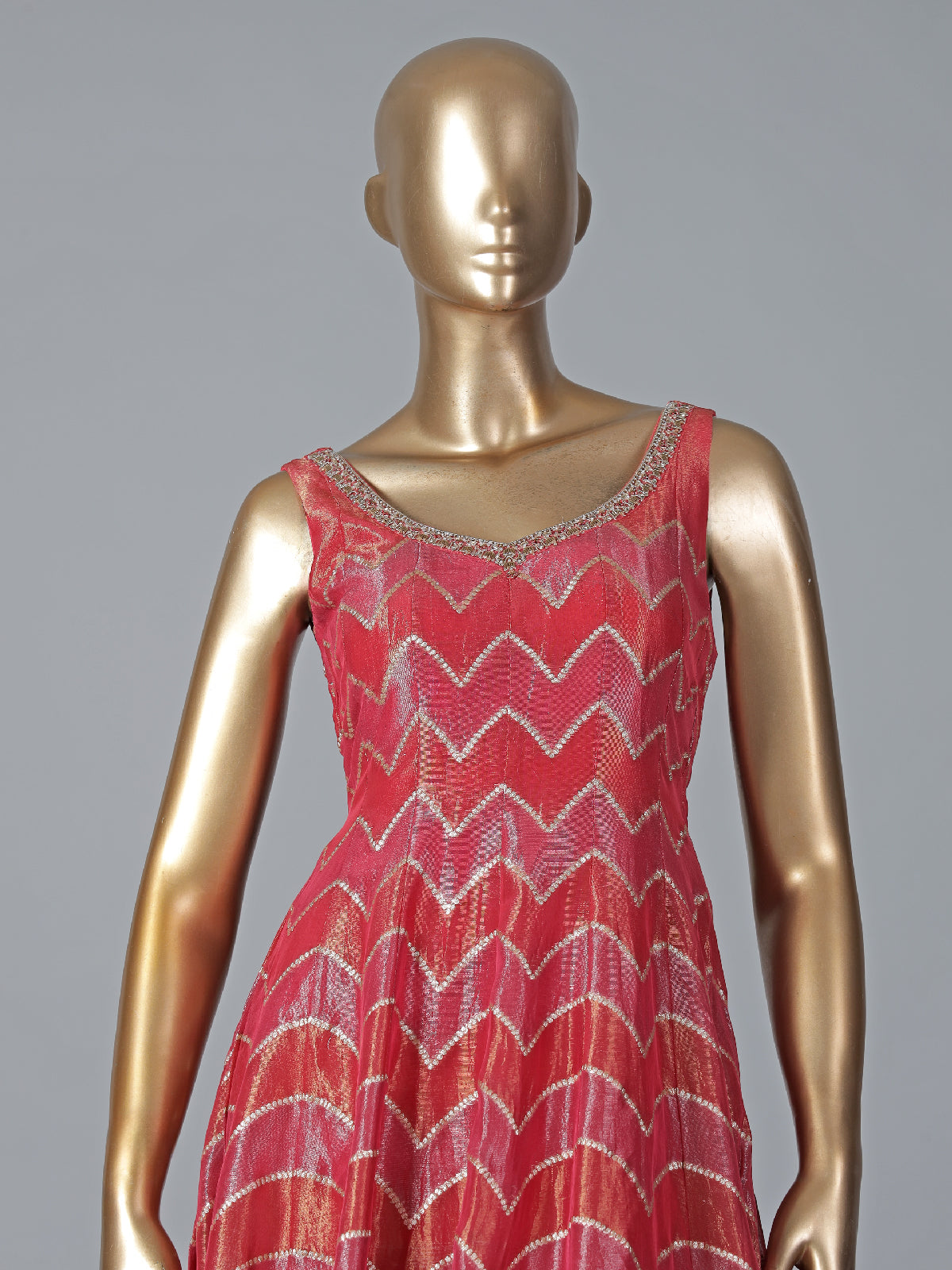 Stunning pink anarkali suit in tissue silk