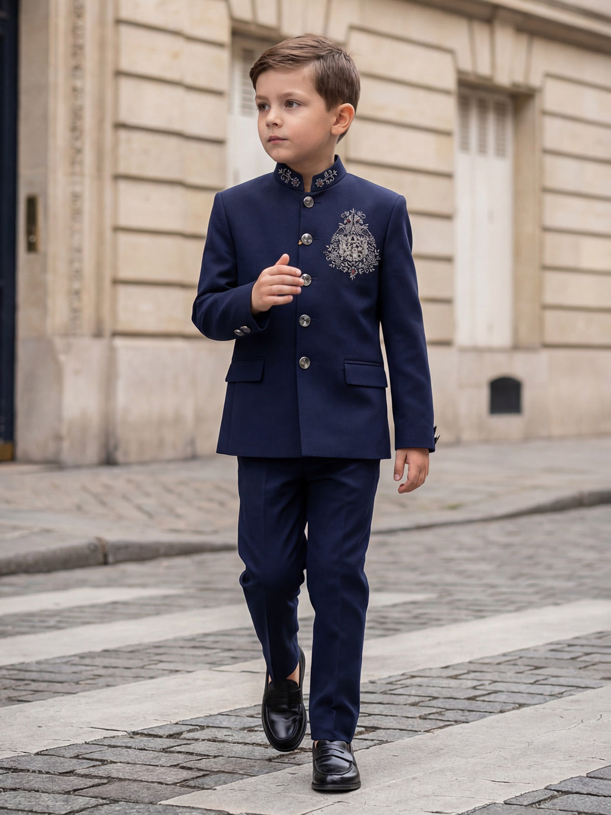 Navy terry rayon jodhpuri suit for boys