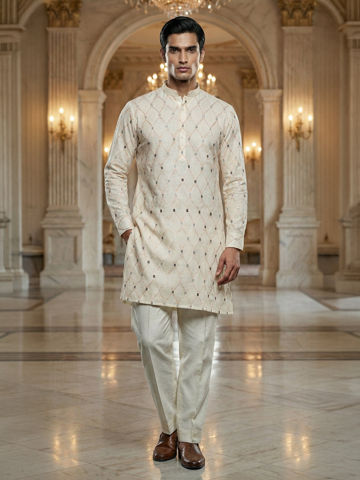 Cotton festival wear light peach kurta suit