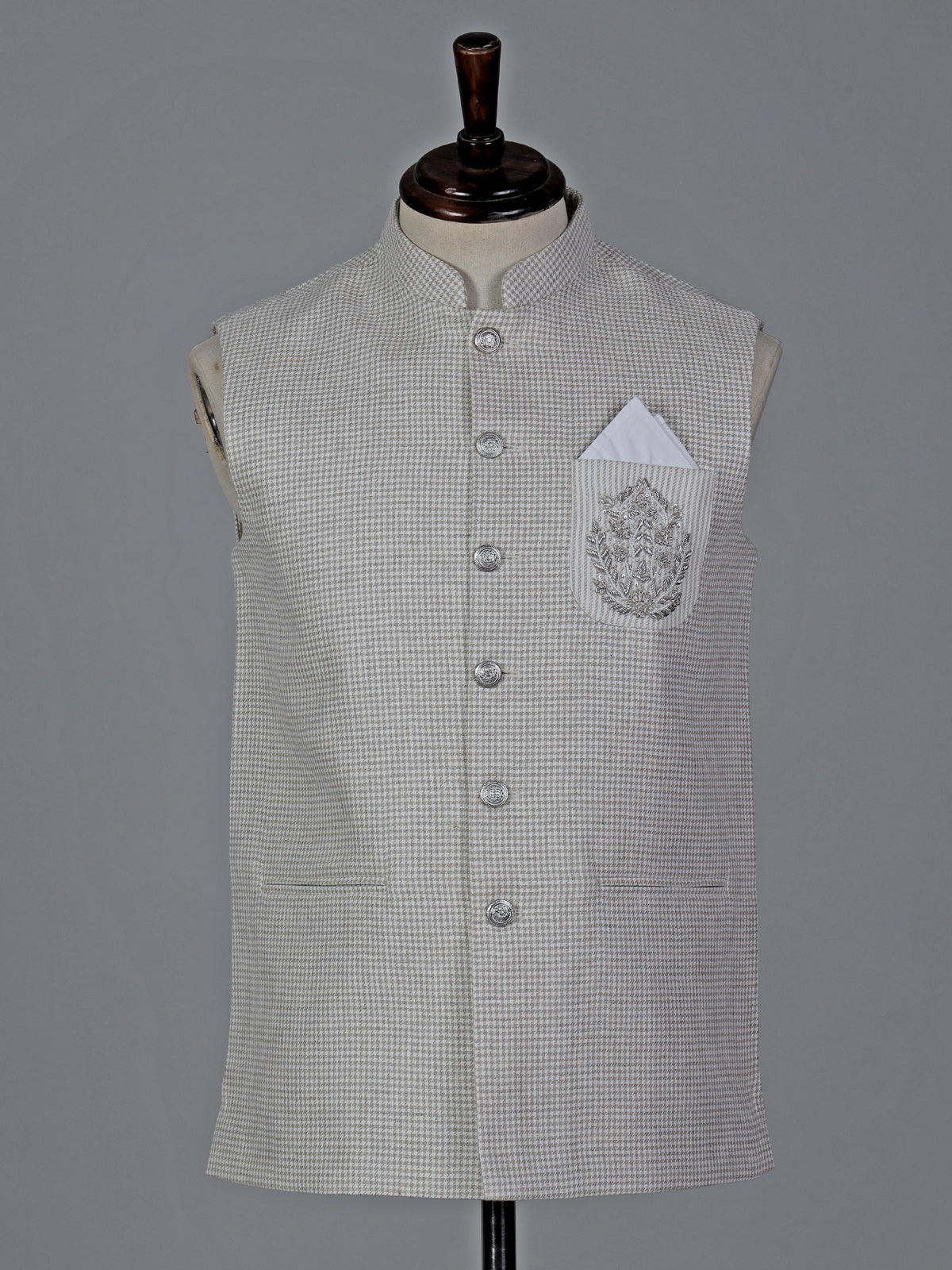 Beige chanderi silk waistcoat with sequins embroidery accent