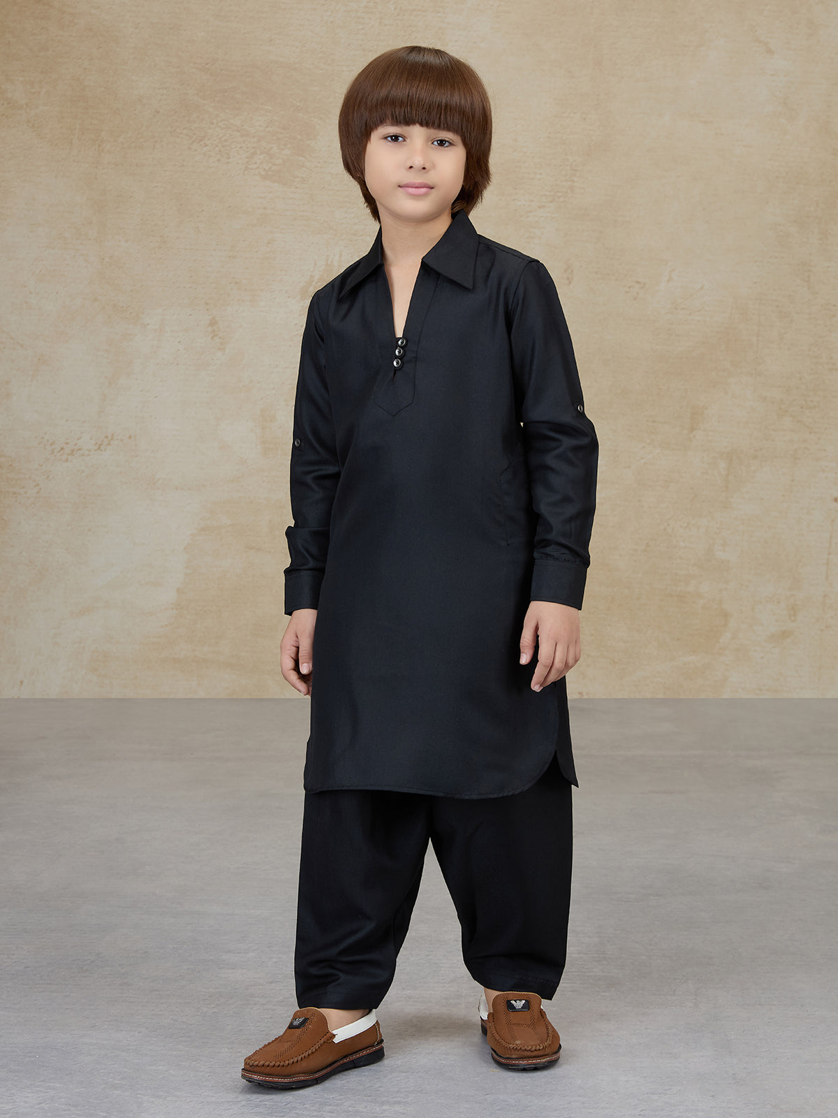 Classic black cotton pathani kurta salwar set