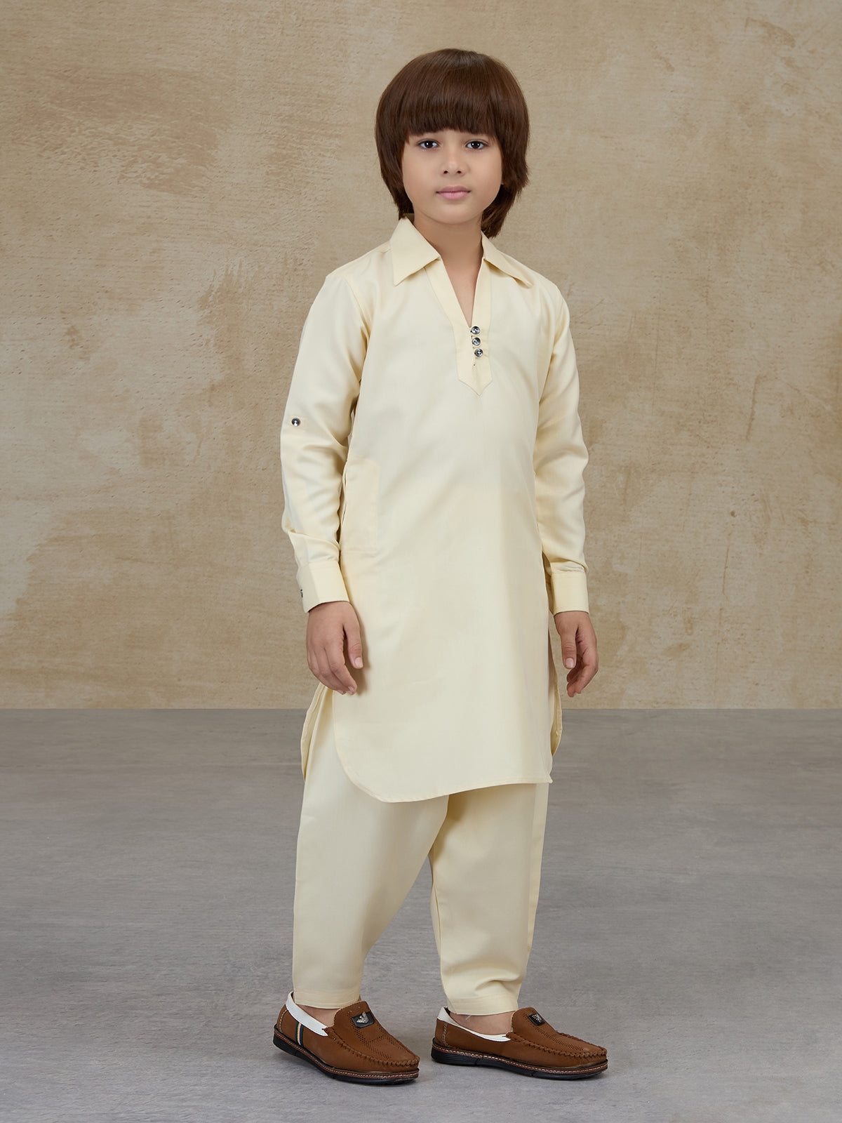 Light beige cotton pathani kurta salwar ensemble