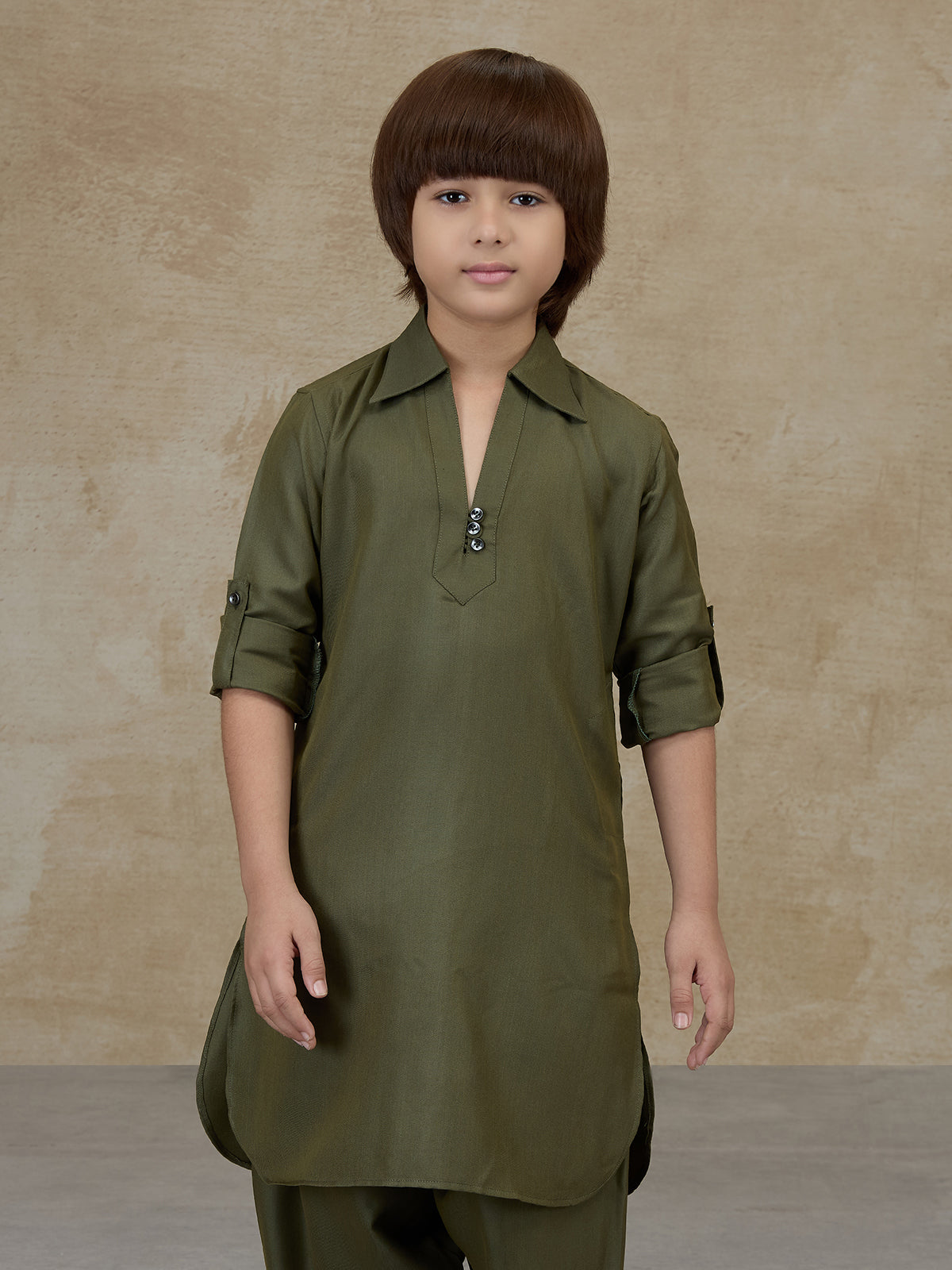 Olive green cotton pathani kurta salwar set