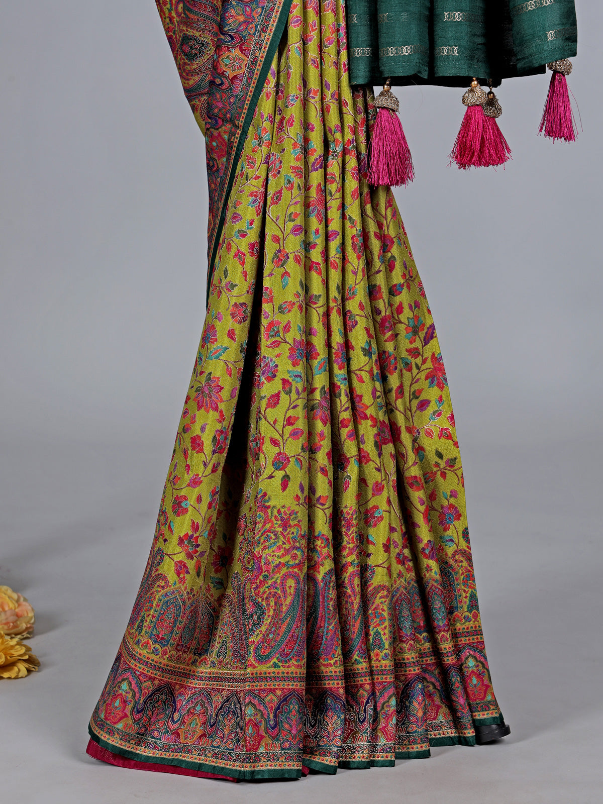 Light green semi pashmina silk saree for festive wear